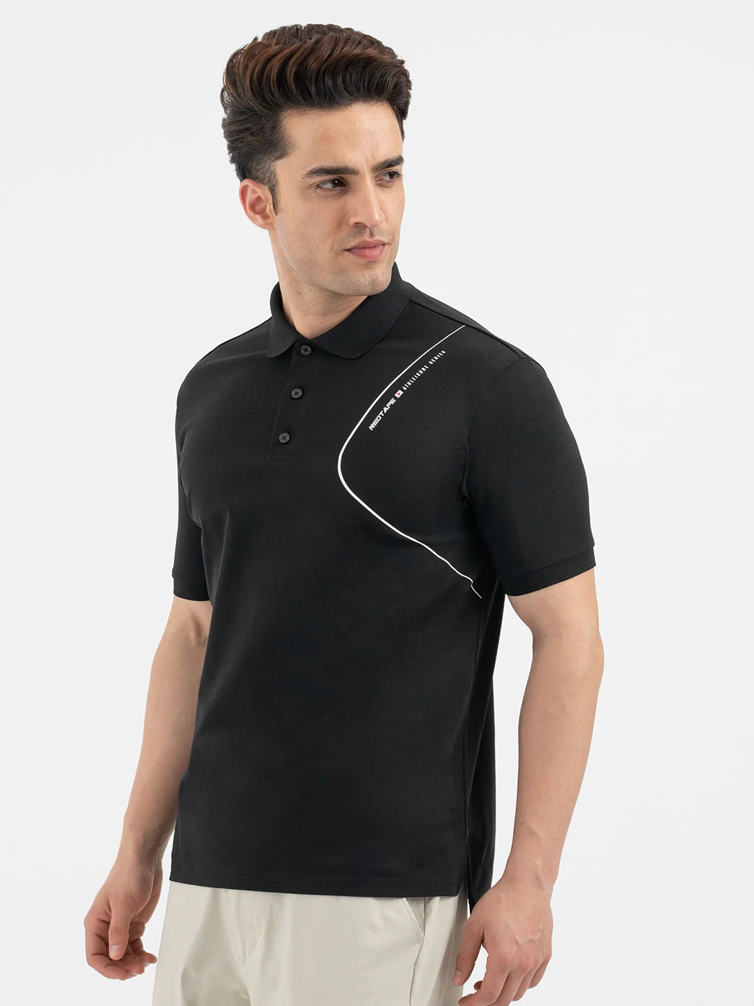 Red Tape Men’s Black Athleisure Polo T-Shirt - Image 2