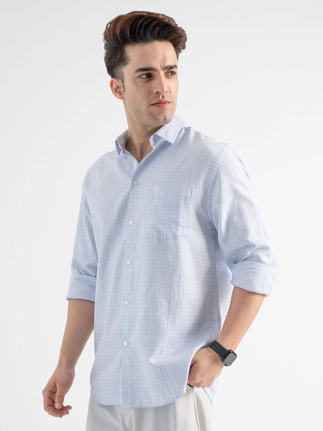Men’s Casual Blue Check Shirt - Image 2