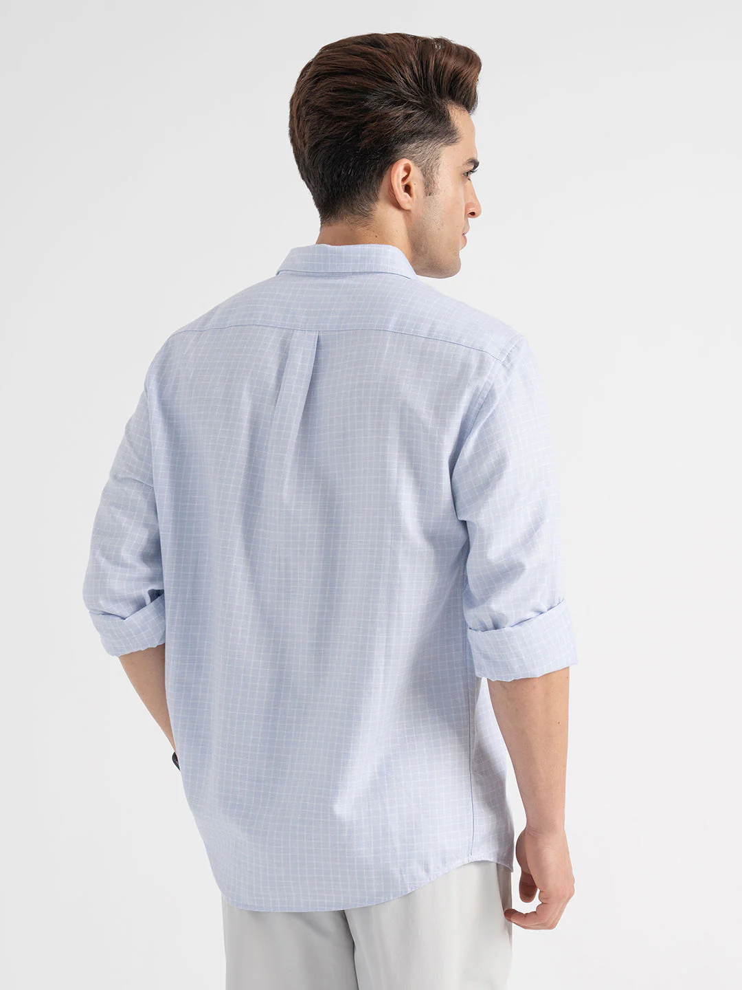 Men’s Casual Blue Check Shirt - Image 3