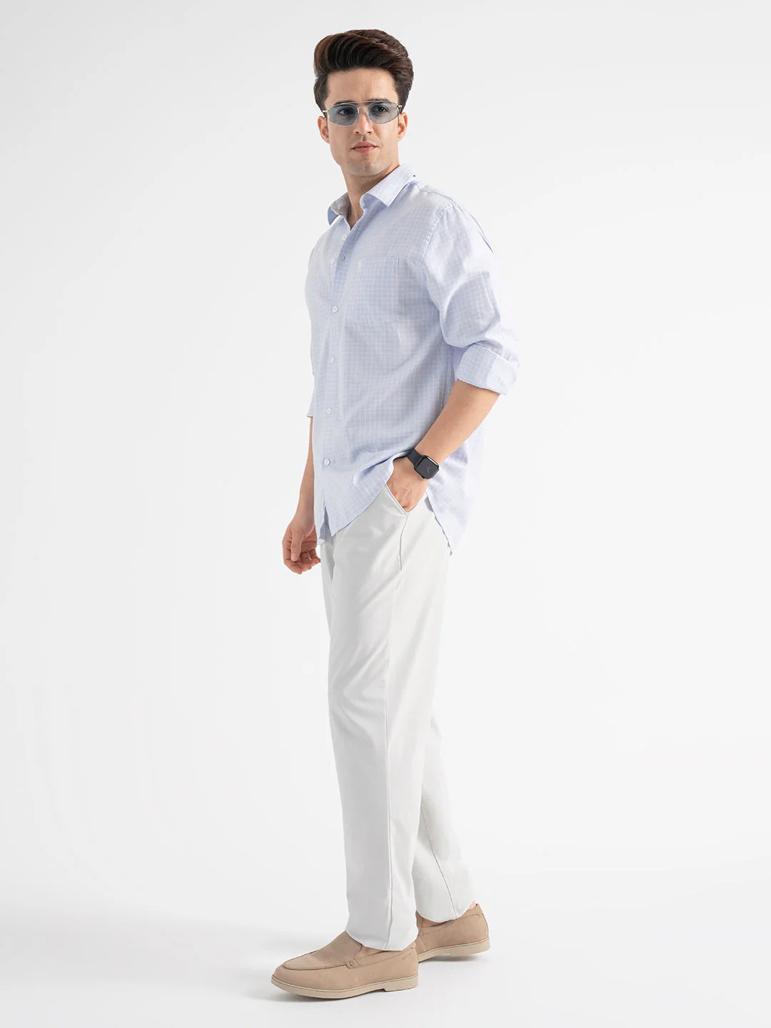 Men’s Casual Blue Check Shirt - Image 5