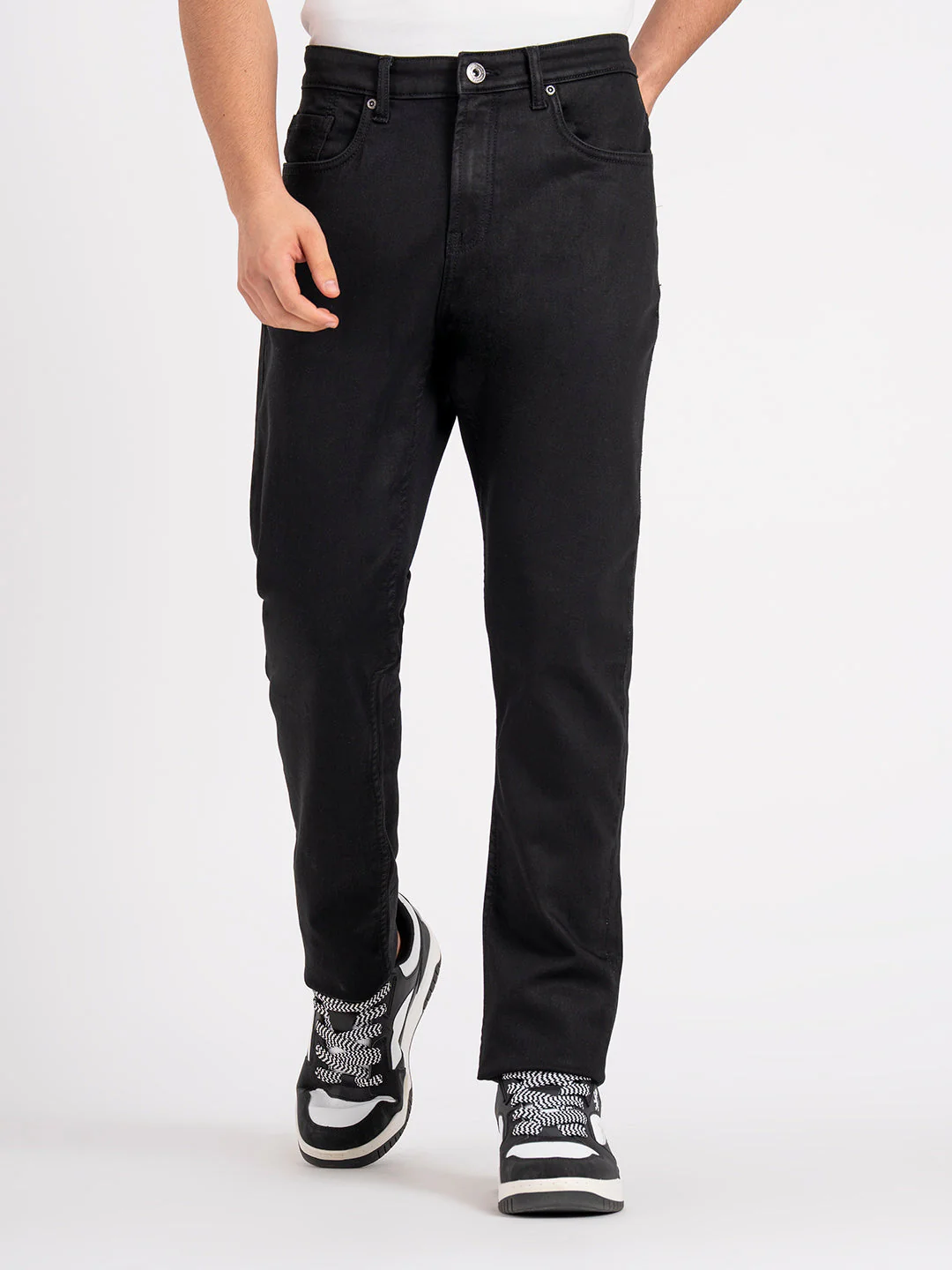 Men's Black Mid Rise Baggy Fit Jeans