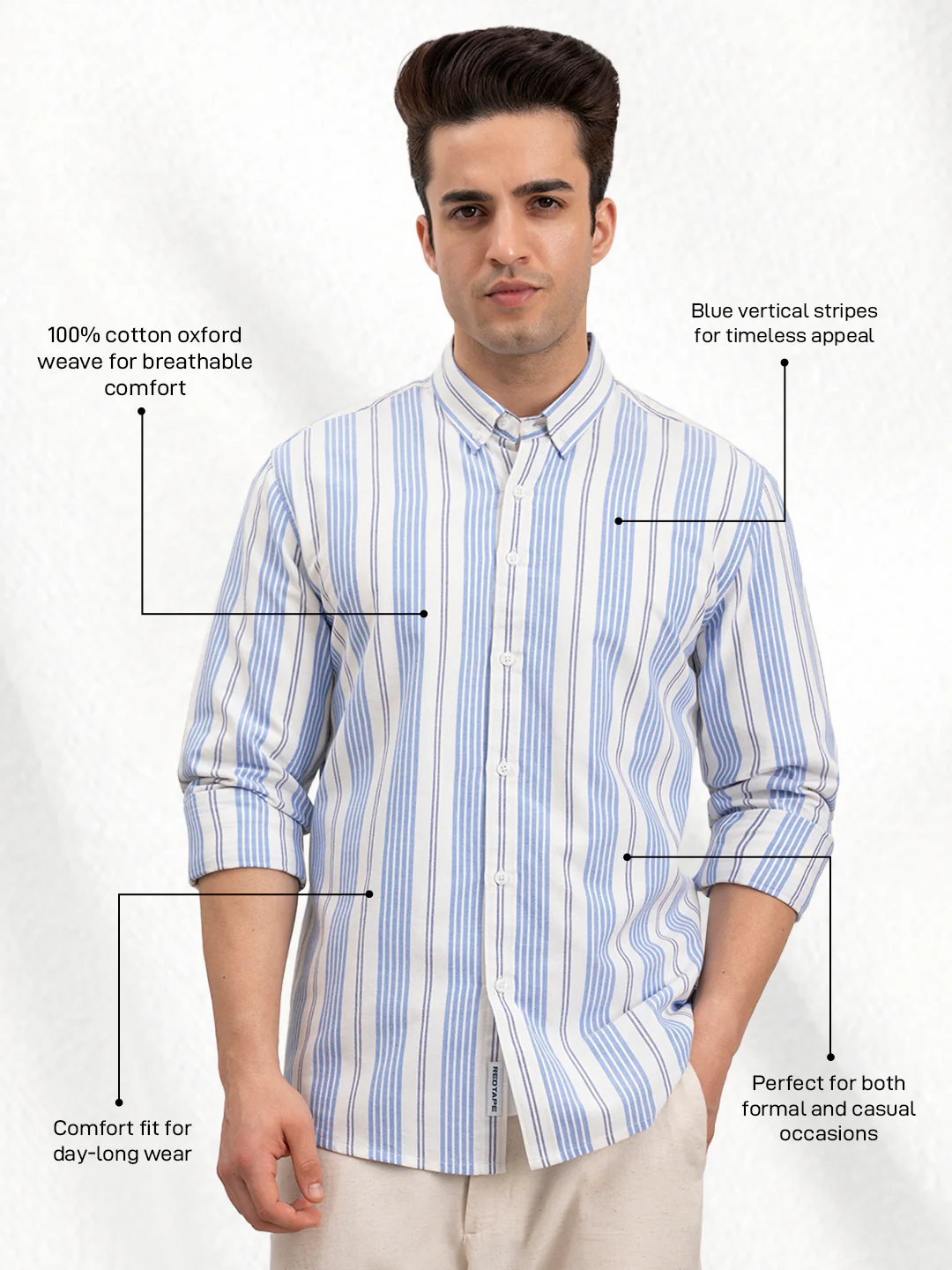 Men’s Blue Oxford Striped Shirt | Timeless Cotton Comfort - Image 2