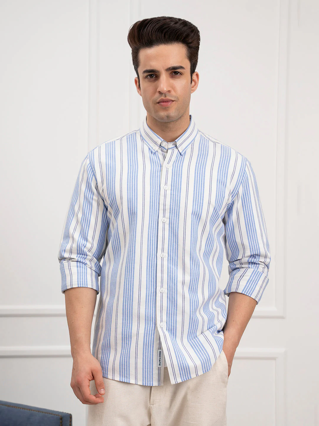 Men’s Blue Oxford Striped Shirt | Timeless Cotton Comfort - Image 7