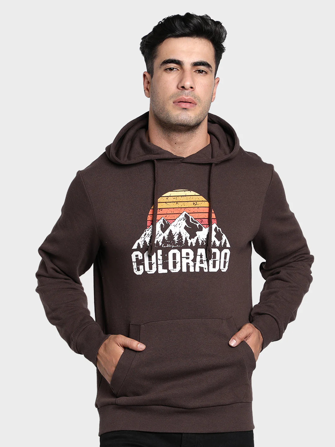 Men's Brown Graphic Print Cotton Poly Fleece Hoodie
