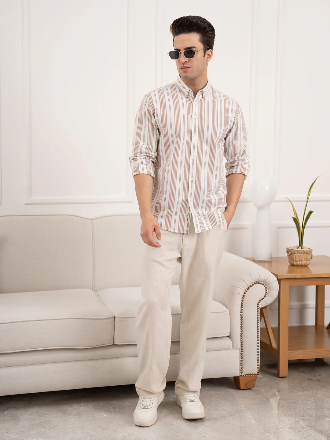 Men’s Brown Oxford Striped Shirt | Classic Cotton Sophistication
