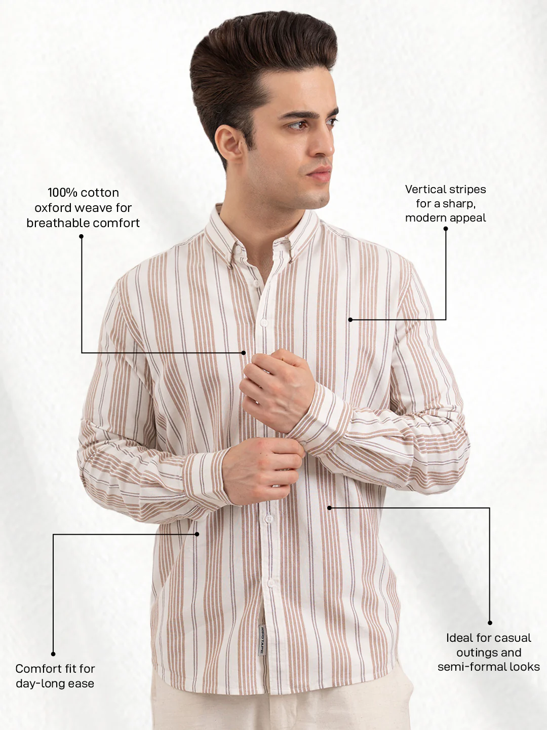 Men’s Brown Oxford Striped Shirt | Classic Cotton Sophistication - Image 2