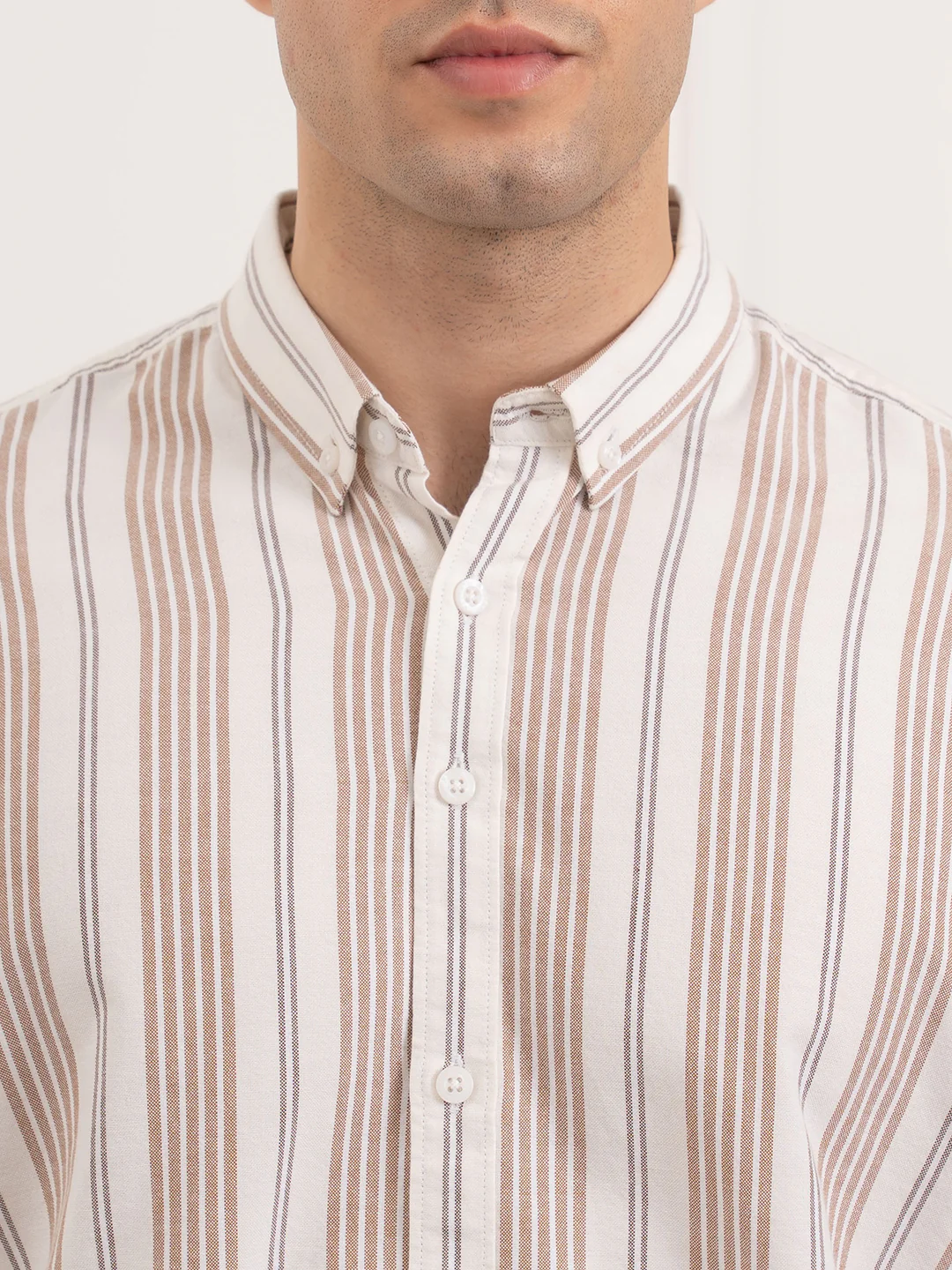 Men’s Brown Oxford Striped Shirt | Classic Cotton Sophistication - Image 6