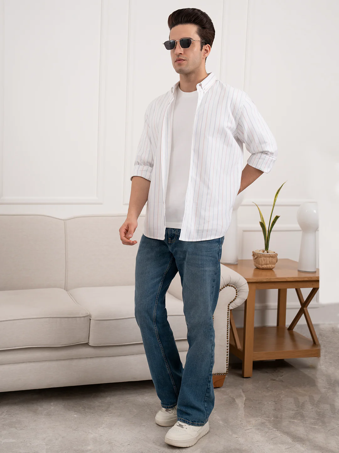 Men’s Cotton Oxford Stripe Shirt for Smart Casual Style
