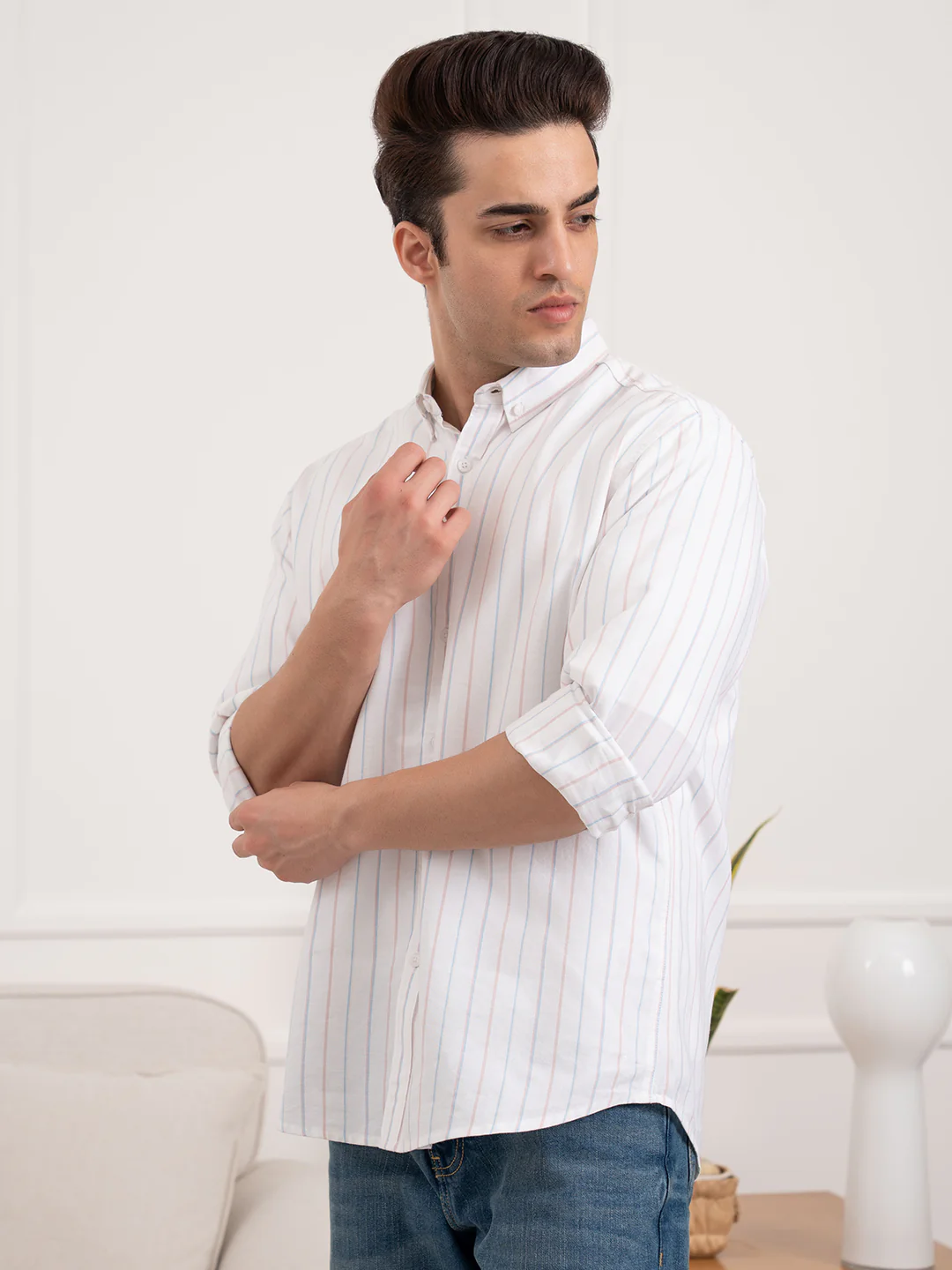 Men’s Cotton Oxford Stripe Shirt for Smart Casual Style - Image 3