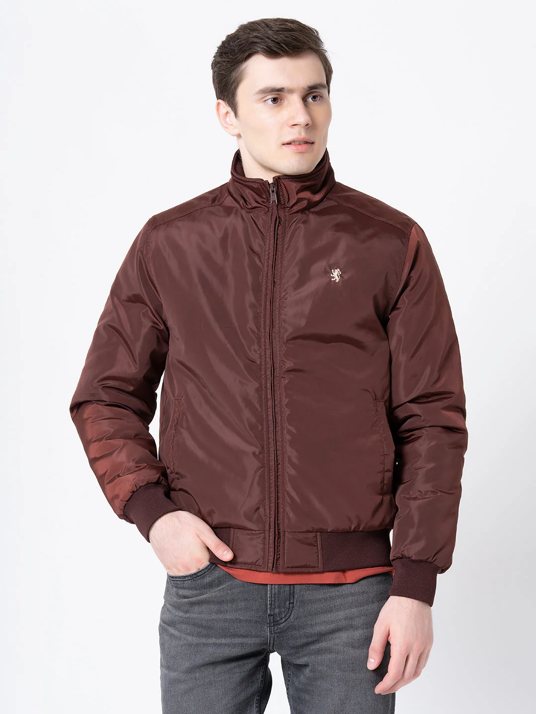 Men's Dark Brown Solid Jacket