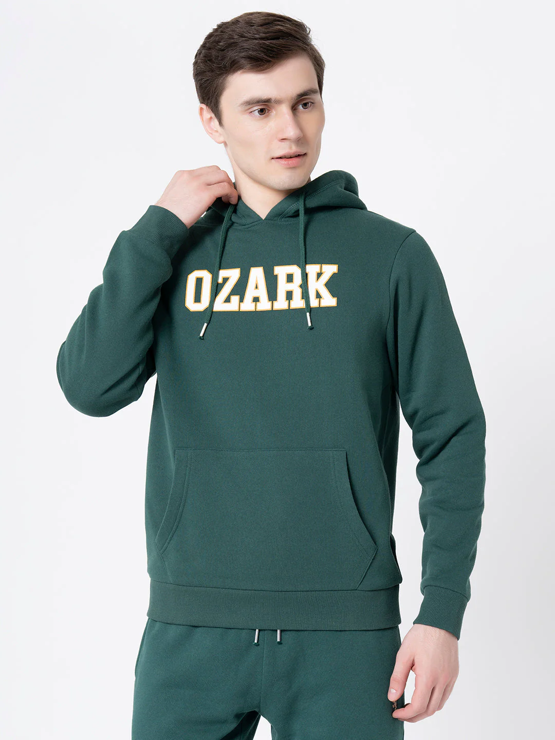 Men's Dark Green Graphic Print Hoodie