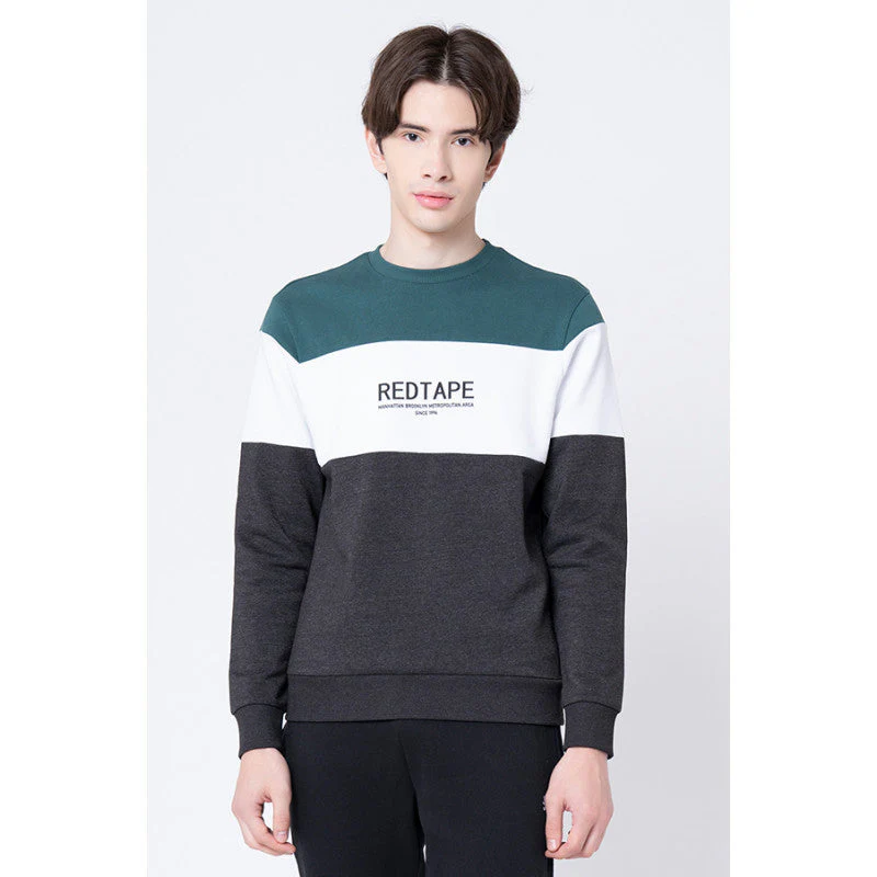Men's Dark Grey Melange Color Block Sweatshirt