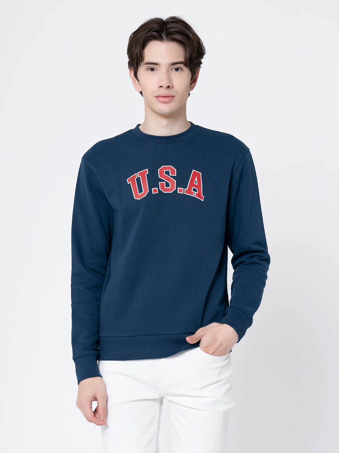 Men's Deep Blue Printed Sweatshirt