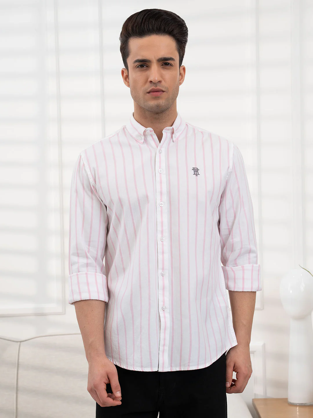 Men's Dobby Stripe Shirt | Everyday Smart Casual Look - Image 3