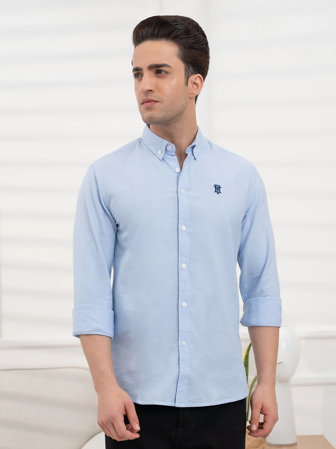 Mens Full Sleeve Solid Oxford Shirt - Image 7