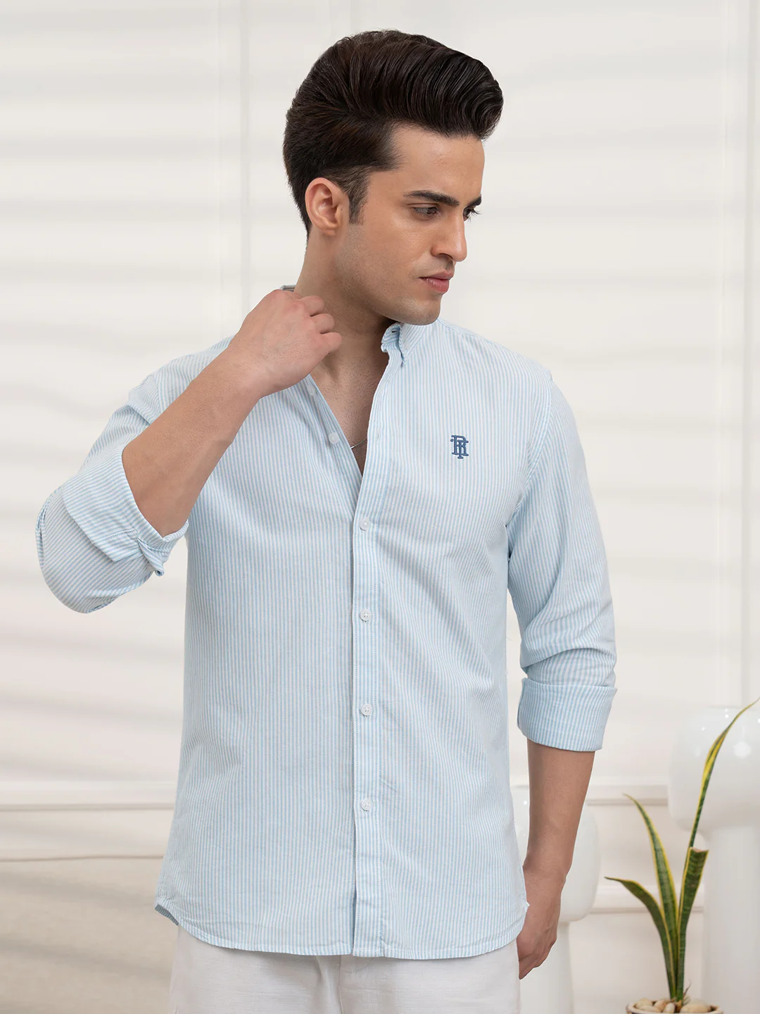 Mens Full Sleeve Oxford Stripe Shirt - Image 2