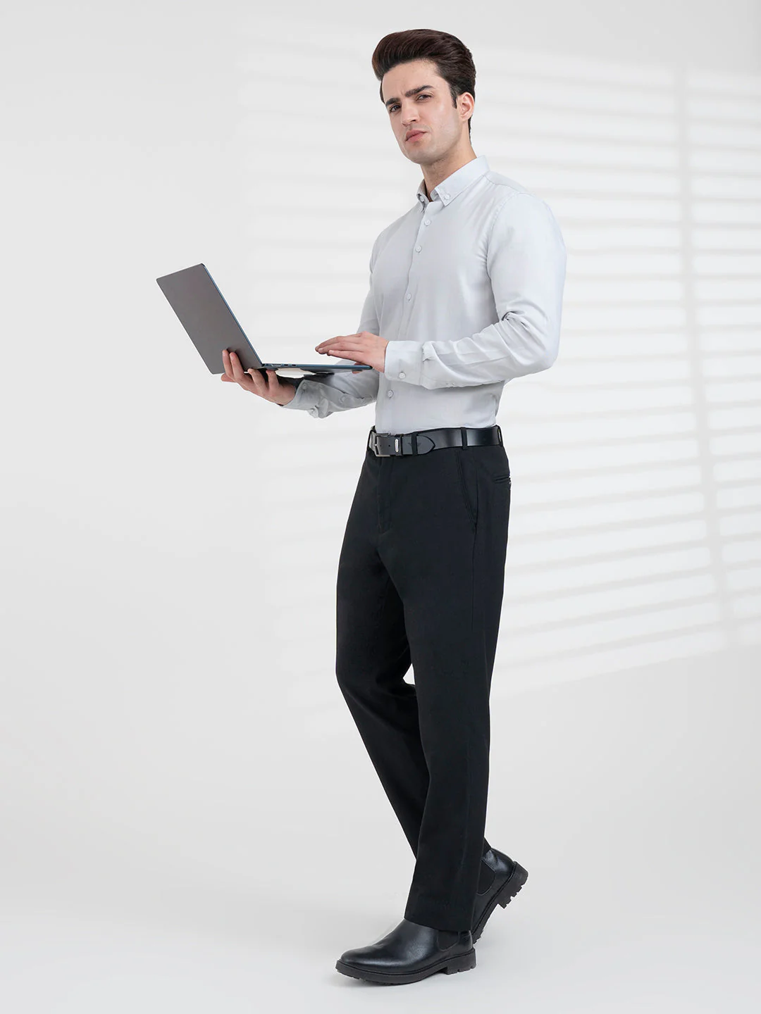 Men's Grey Dobby Shirt | Daily Formal Wear