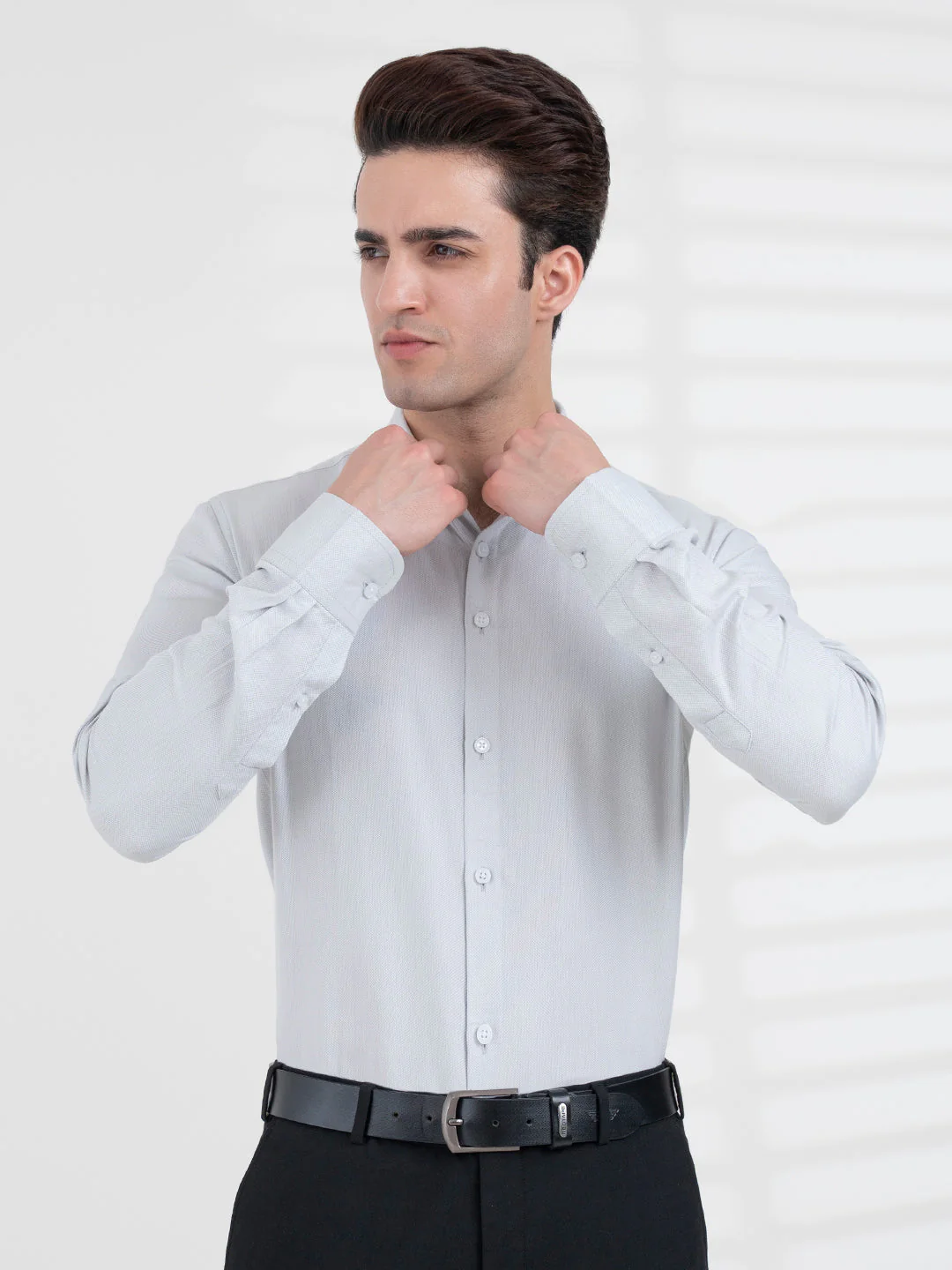Men's Grey Dobby Shirt | Daily Formal Wear - Image 2