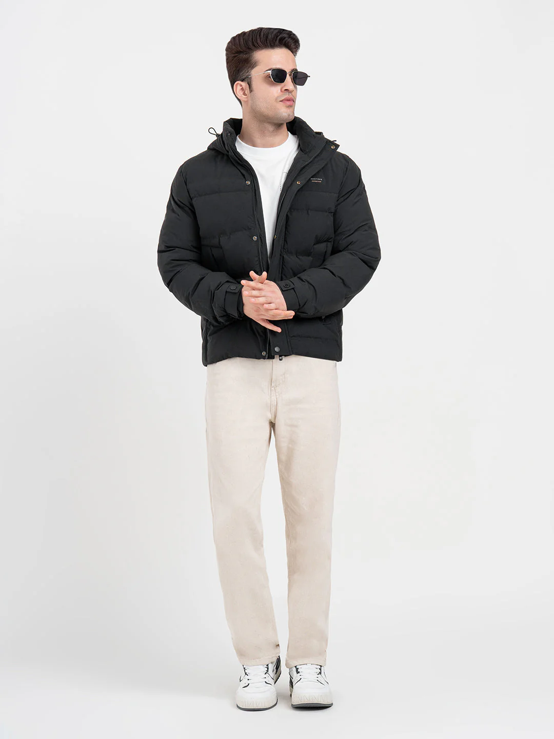Mens Hooded Winter Black Jacket | White Utility Comfort
