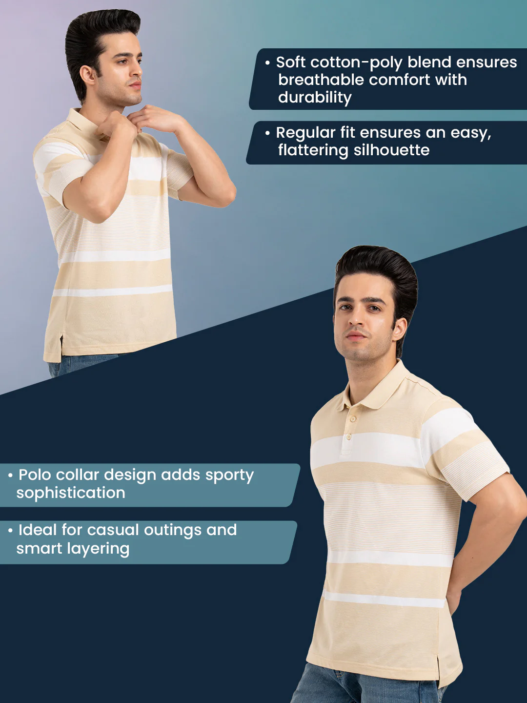 Men’s Horizontal Stripe Polo T-Shirt - Image 2