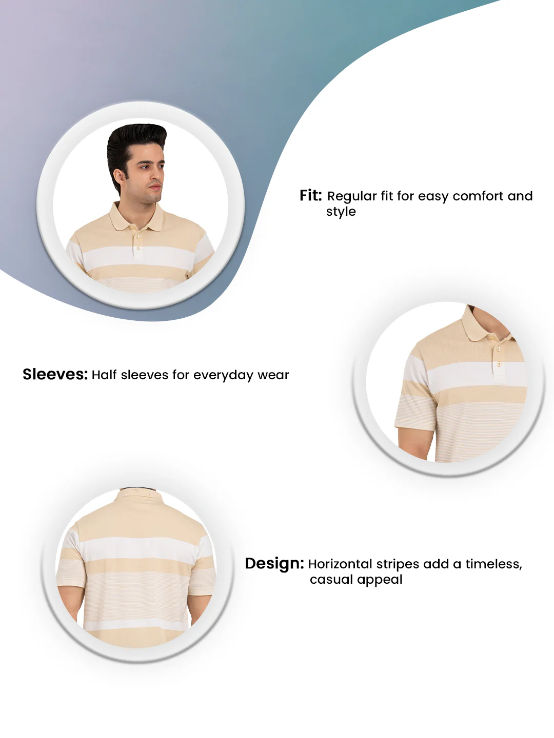 Men’s Horizontal Stripe Polo T-Shirt - Image 3