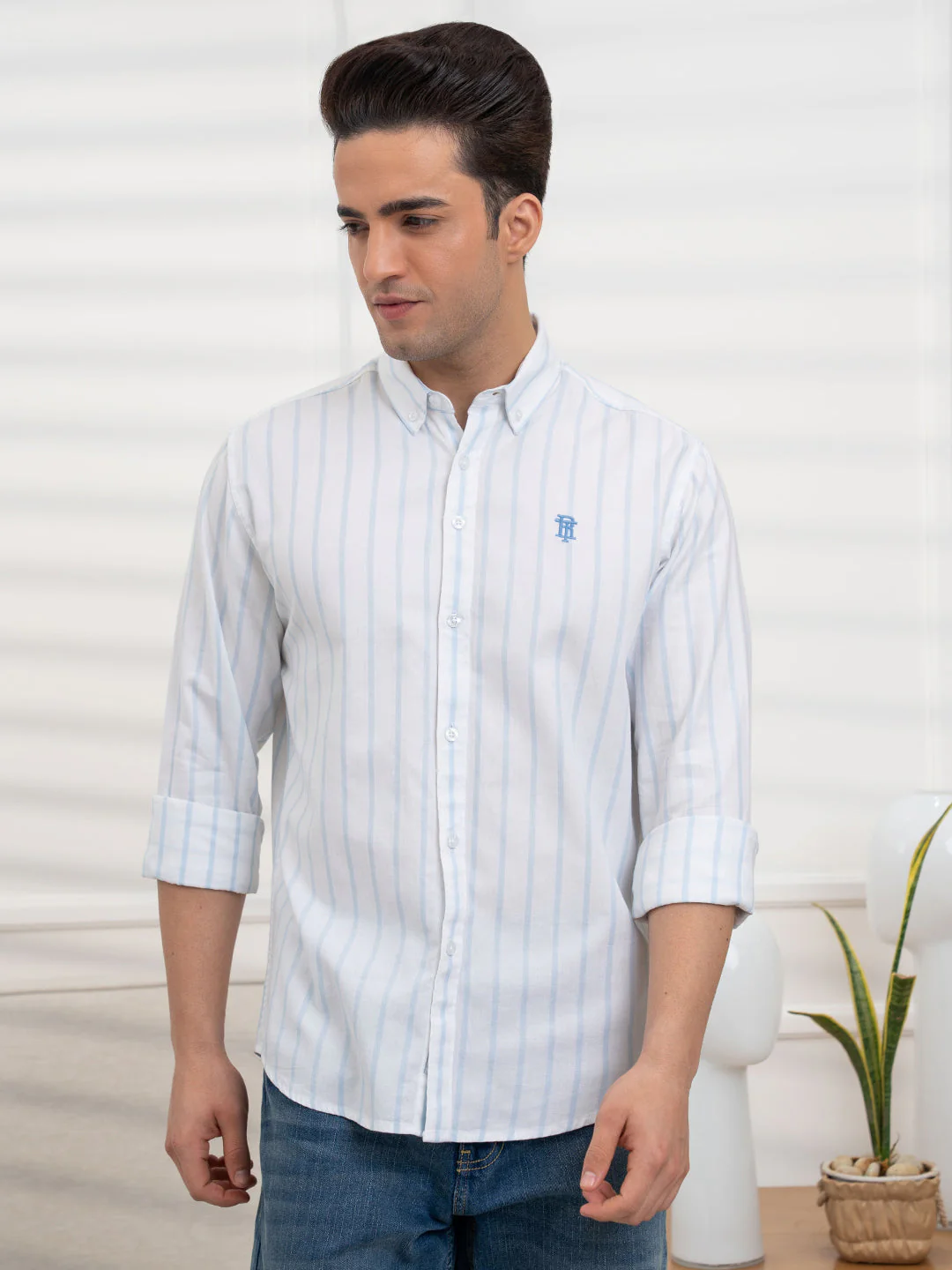 Men's Light Blue Striped Shirt for Smart Casual Style - Image 6