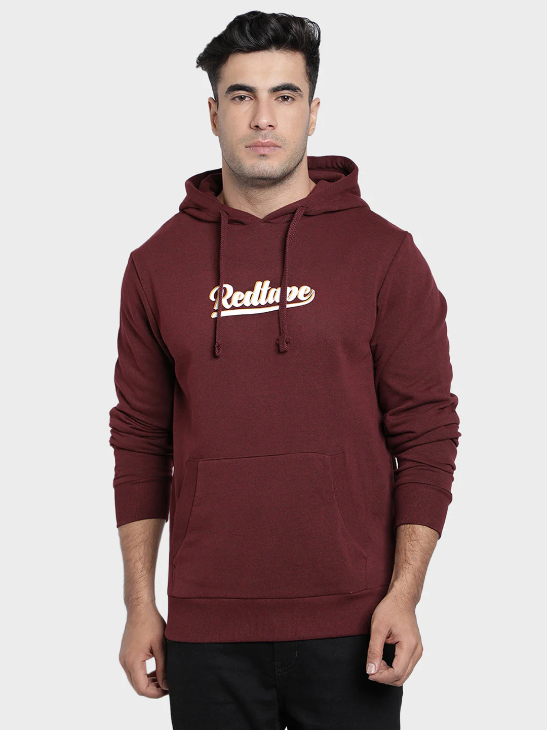 Men's Maroon Melange Graphic Print Cotton Poly Fleece Hoodie