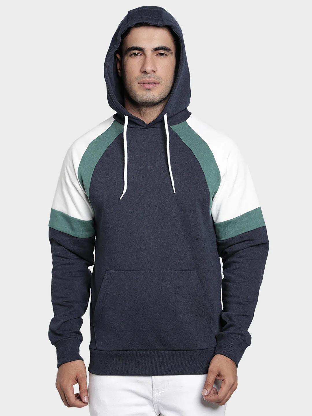 Men's Midnight Blue Color Block Cotton Polyester Sweatshirt