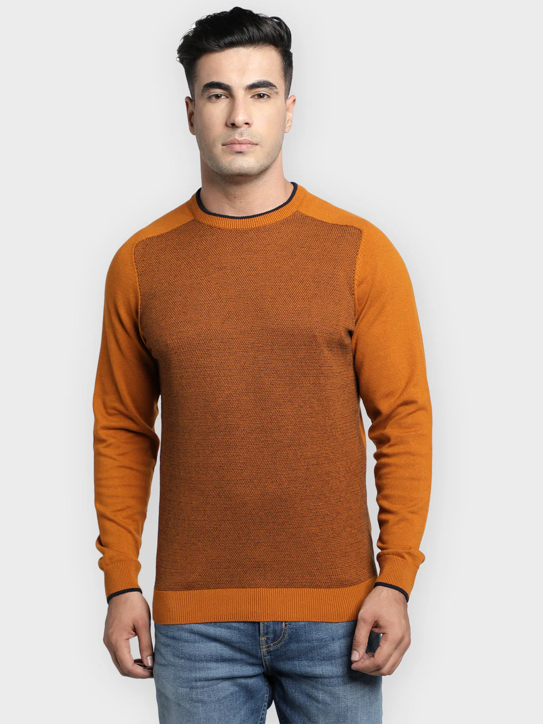Men's Mustard Jacquard Pure Cotton Sweater