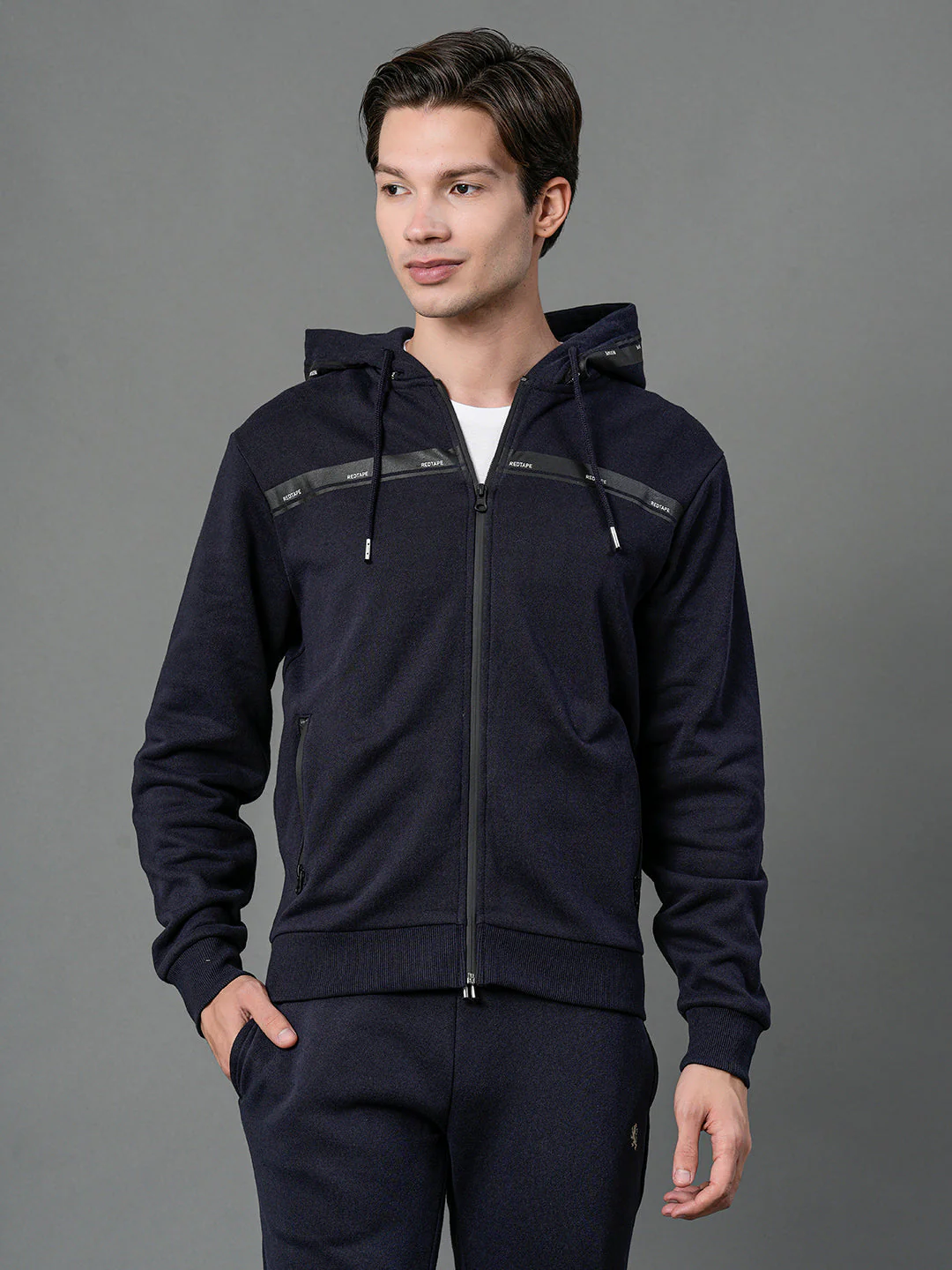 Men's Navy Blue Solid Hoodie