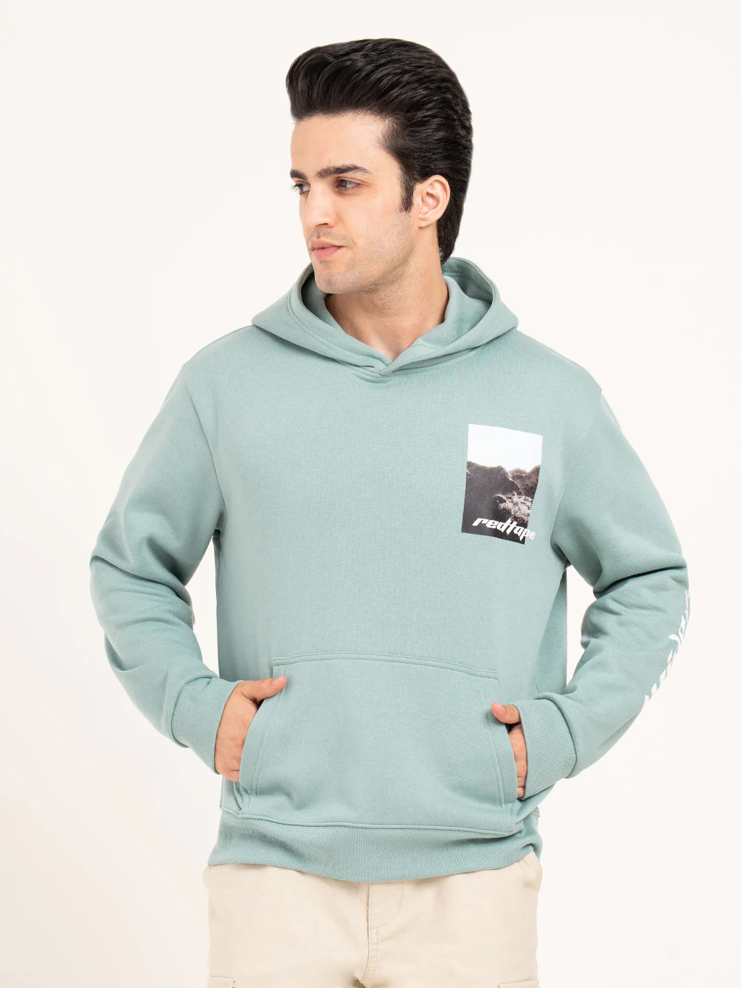Men's Pastel Green Graphic Hoodie  | Casual Winter Comfort - Image 2