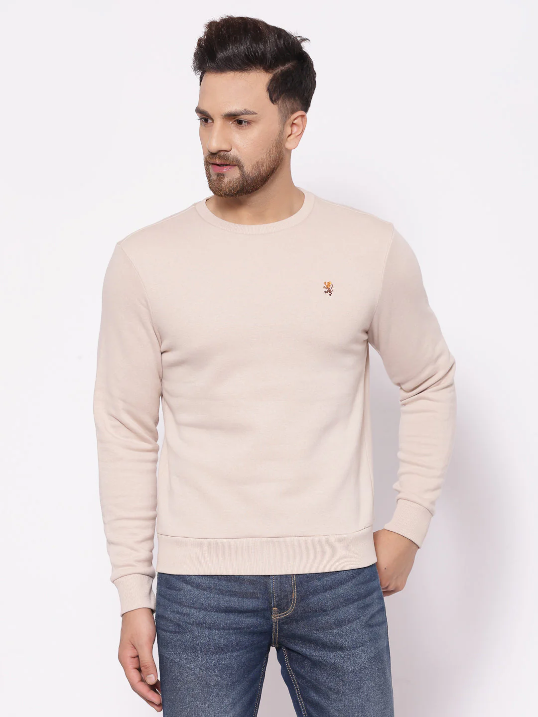 Men's Solid Beige Sweatshirt