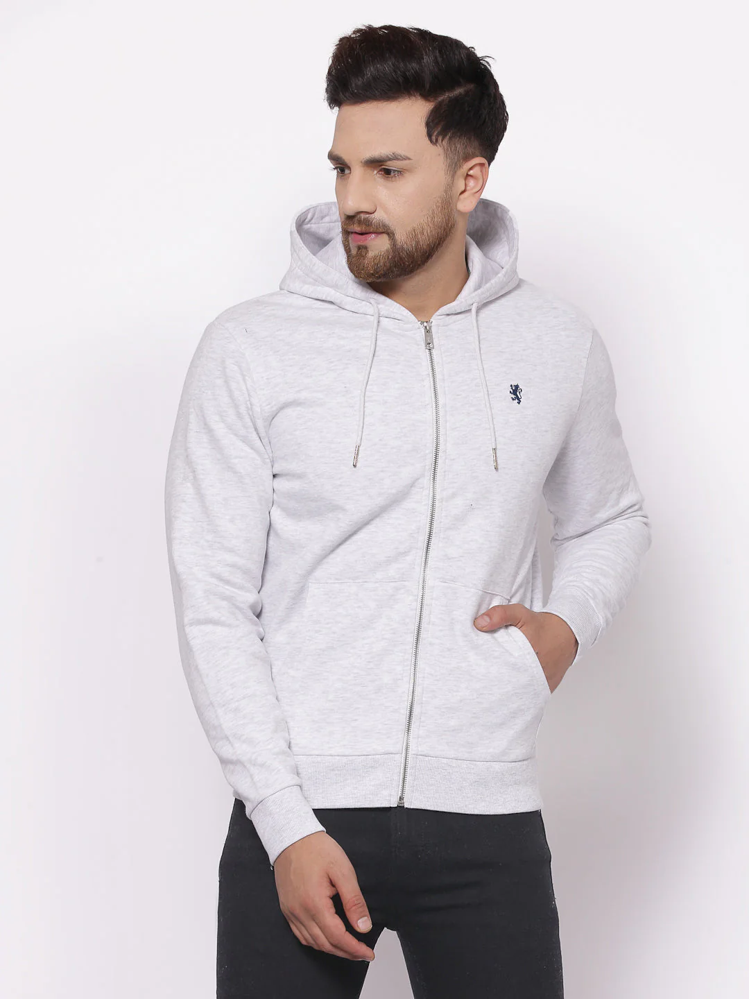 Men's Solid Light Grey Melange Hoodies