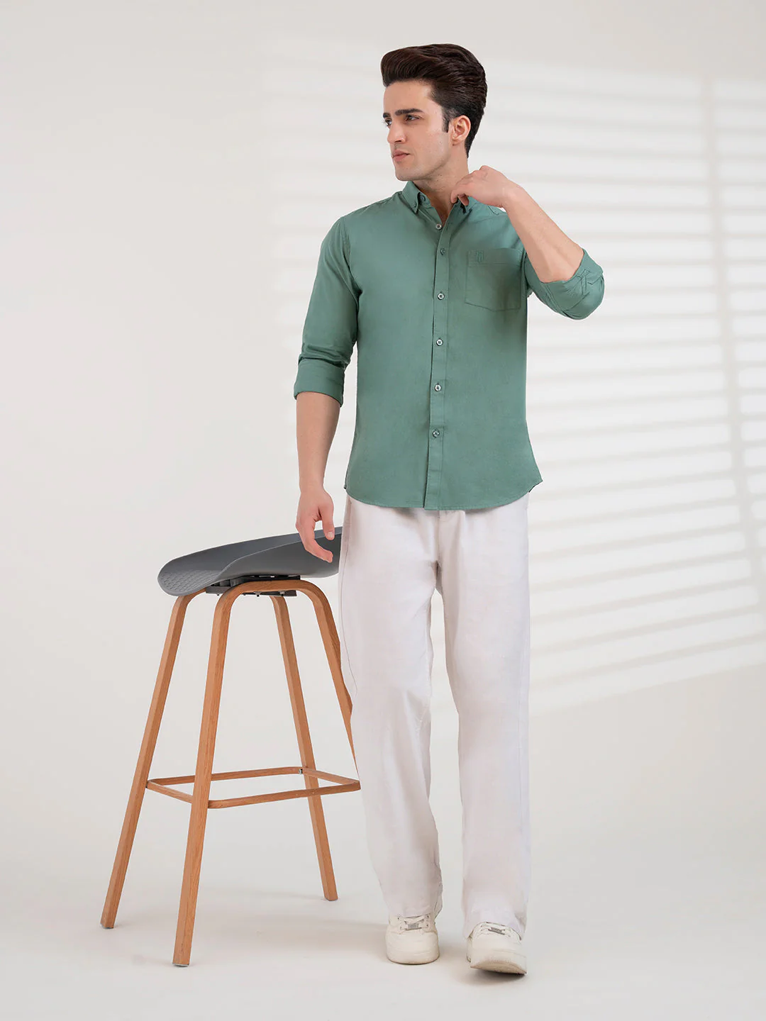 Men's Stone Green Twill Shirt | Casual Everyday Wear