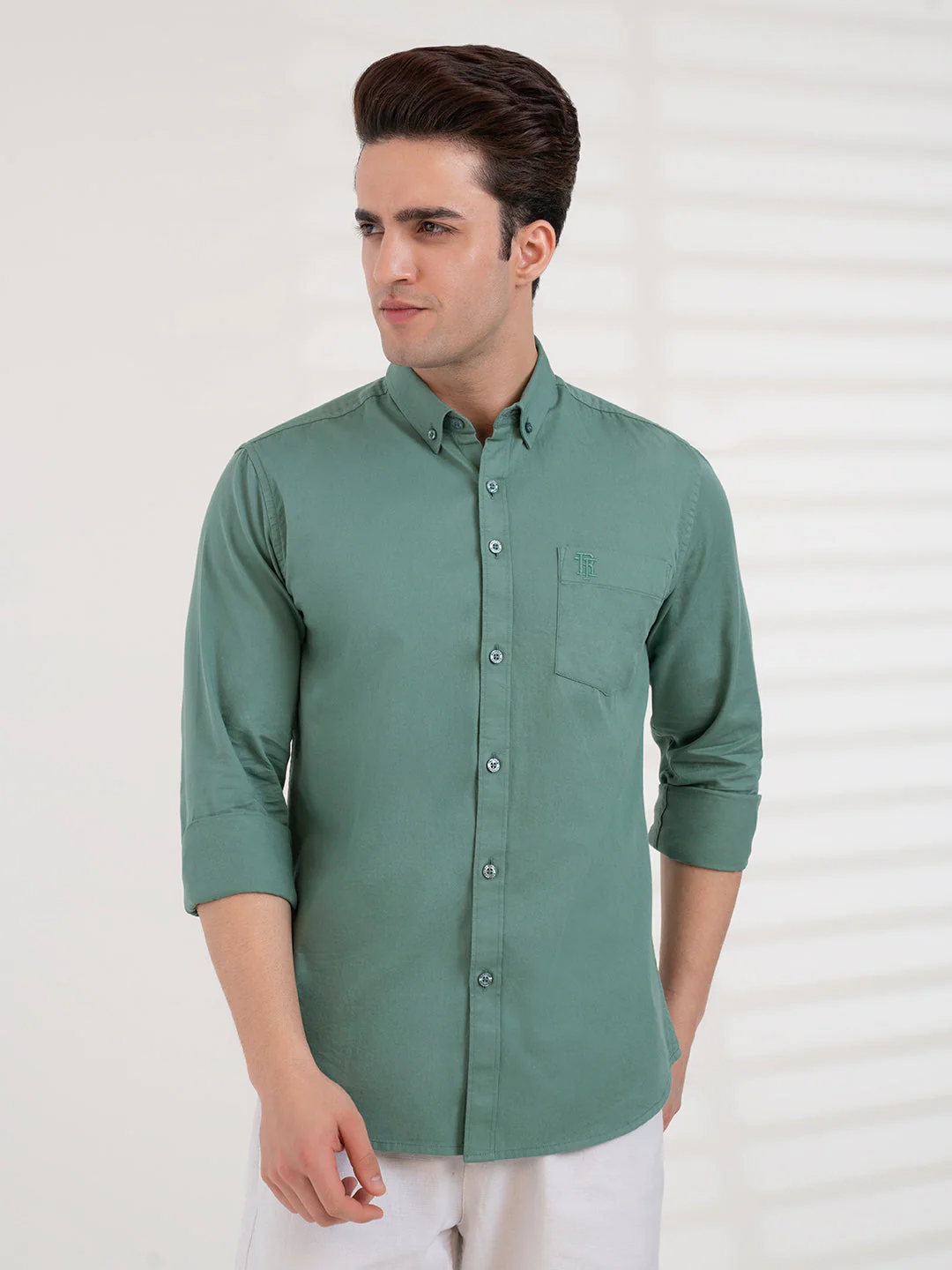 Men's Stone Green Twill Shirt | Casual Everyday Wear - Image 6