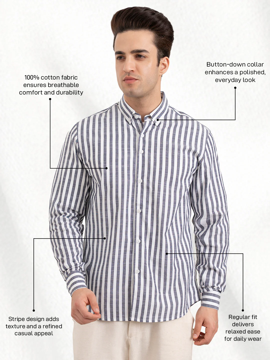 Men’s Striped Cotton Shirt for Casual Everyday Style - Image 2