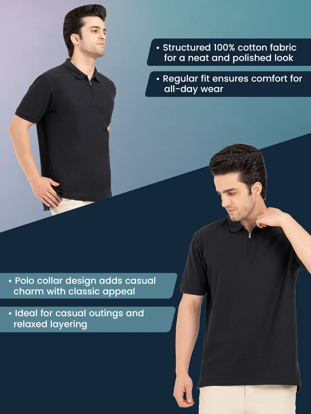 Men’s Structured Cotton Polo T-Shirt - Image 2
