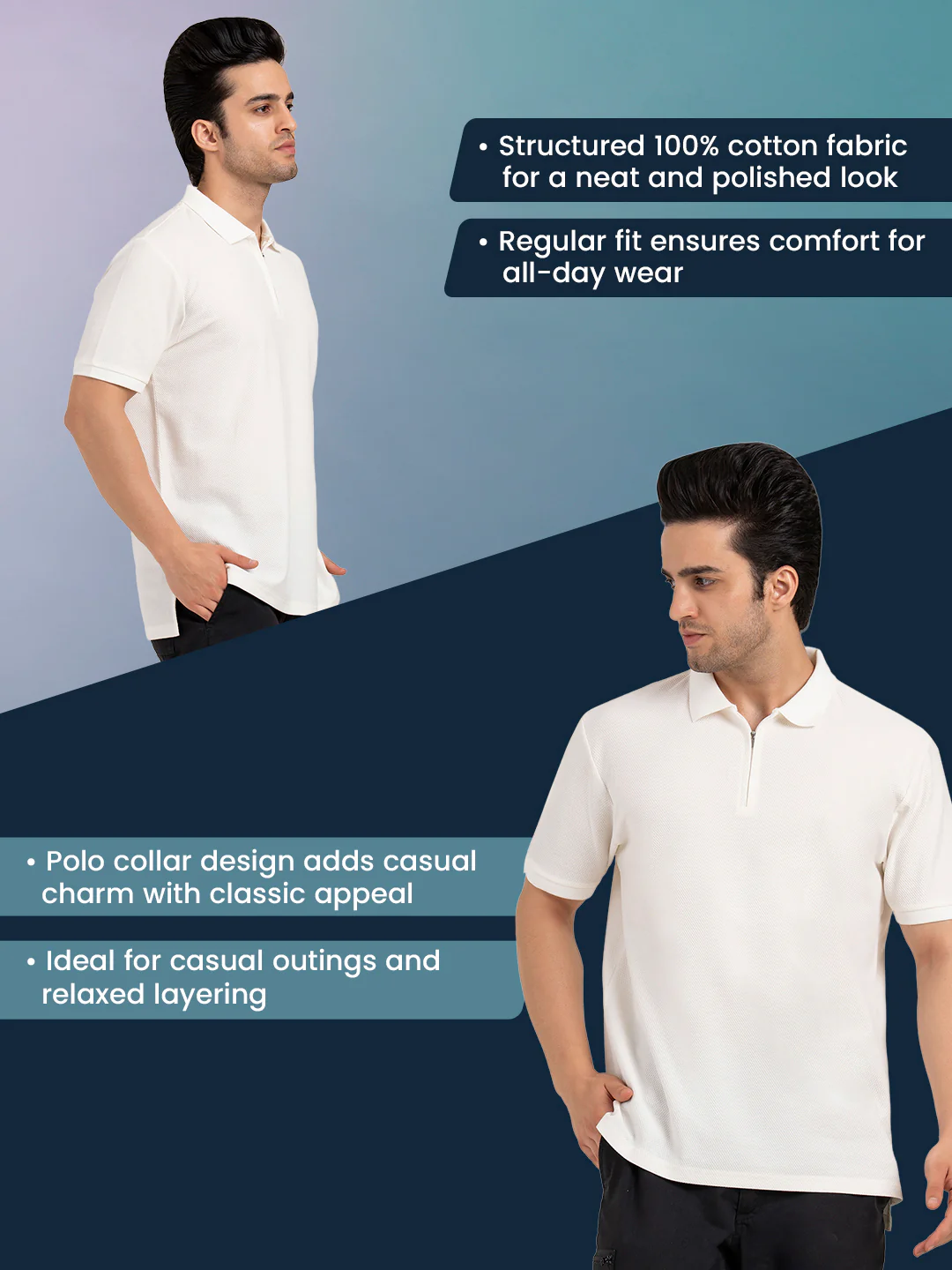 Men’s Structured Cotton Polo T-Shirt - Image 2