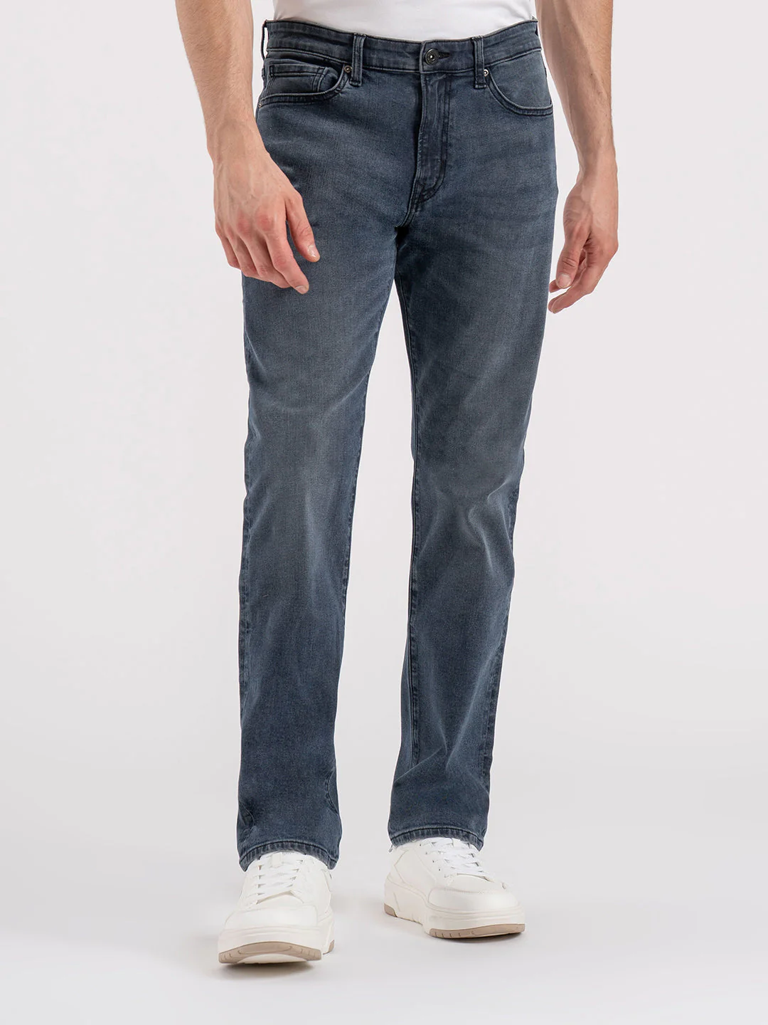 Men's Surf Blue Solid Cotton Spandex Straight Fit Jeans