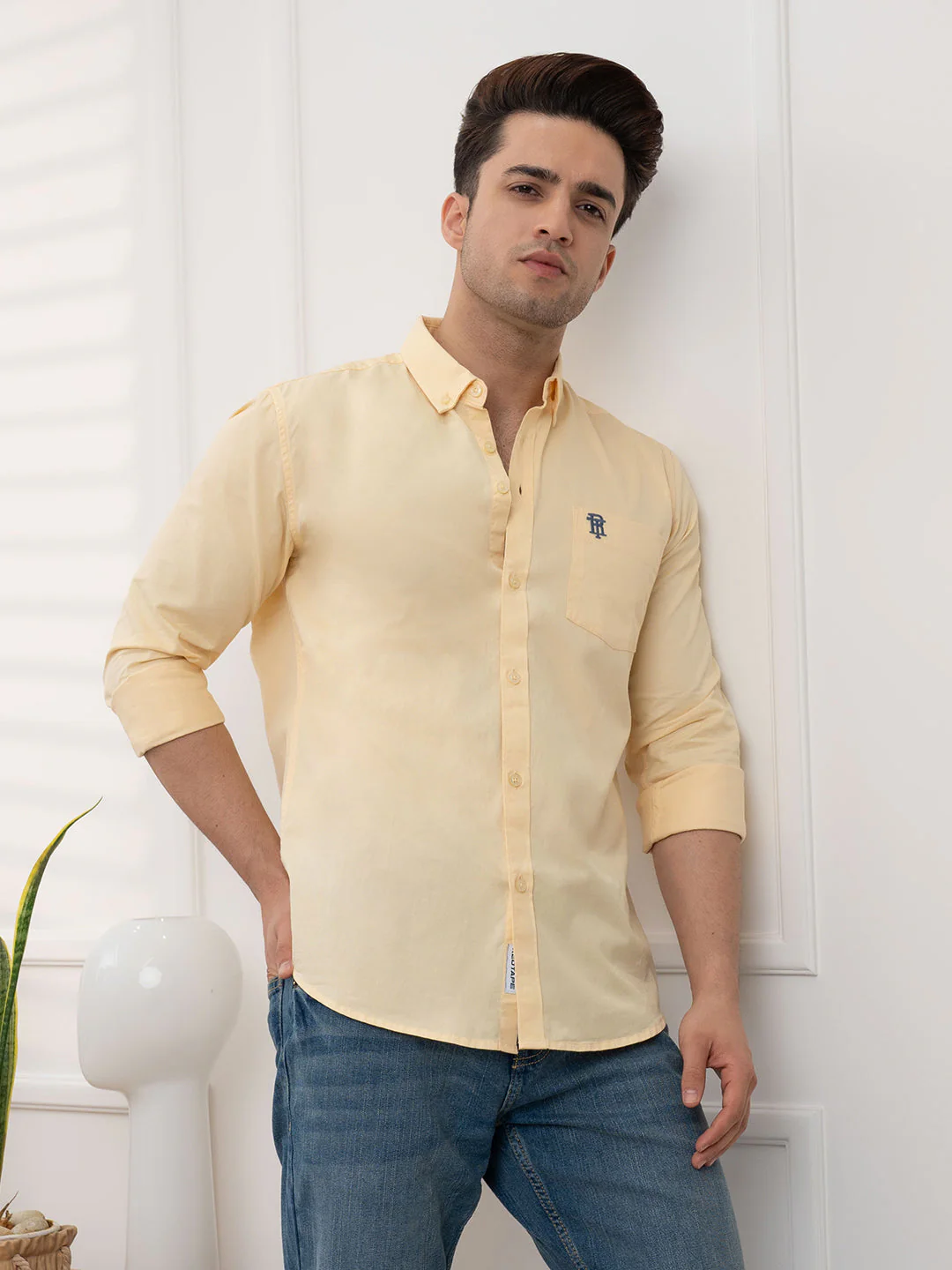 Men's Twill Shirt in Pastel Yellow | Casual Comfort Wear