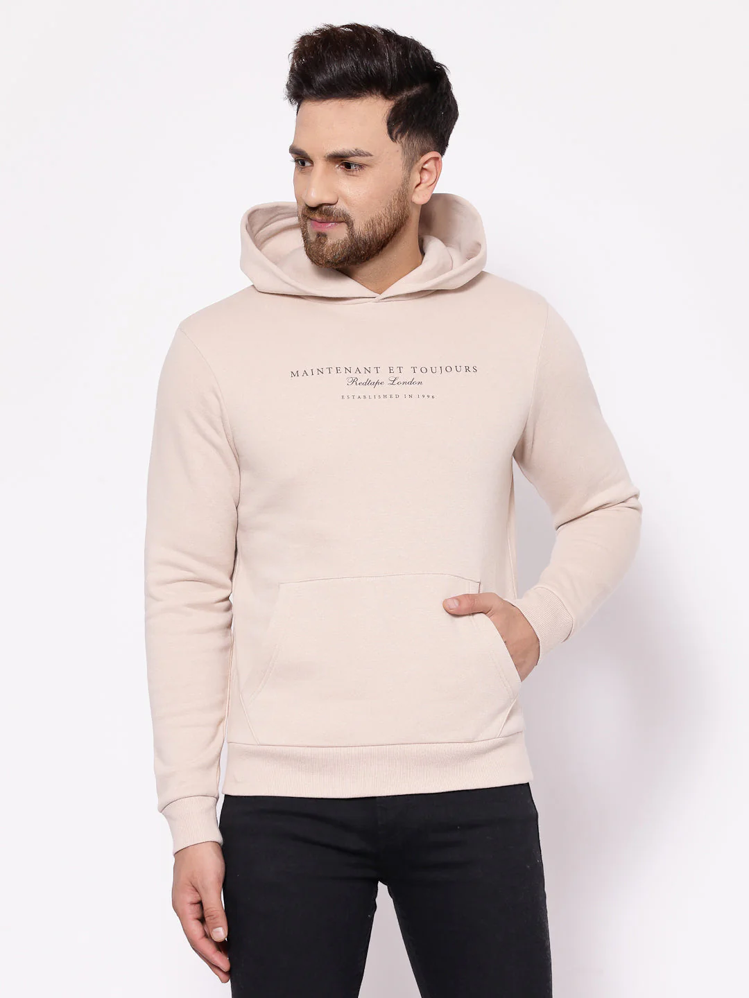 Men's Typographic Beige Hoodies