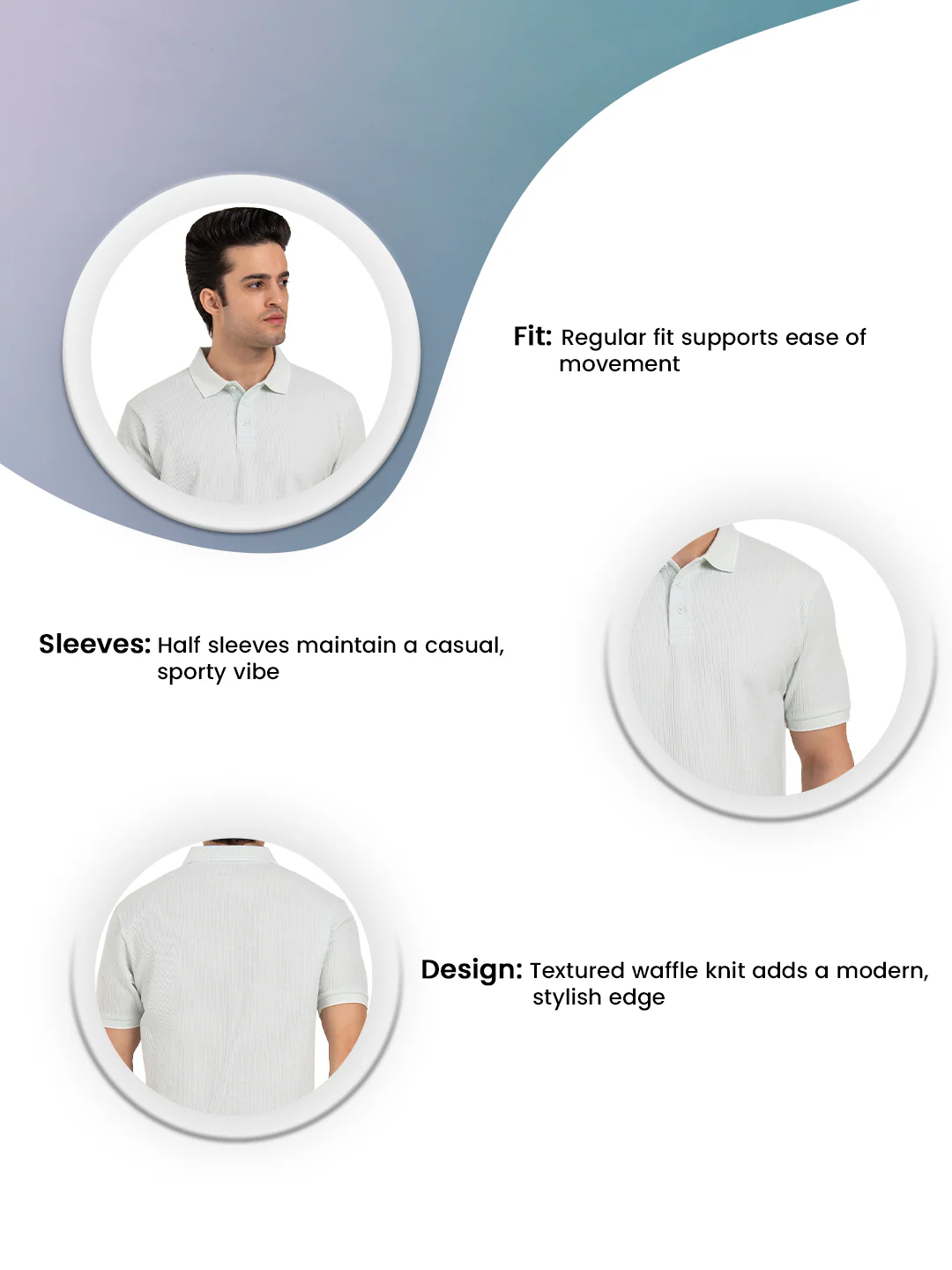 Men’s Waffle Structure Polo T-Shirt - Image 3