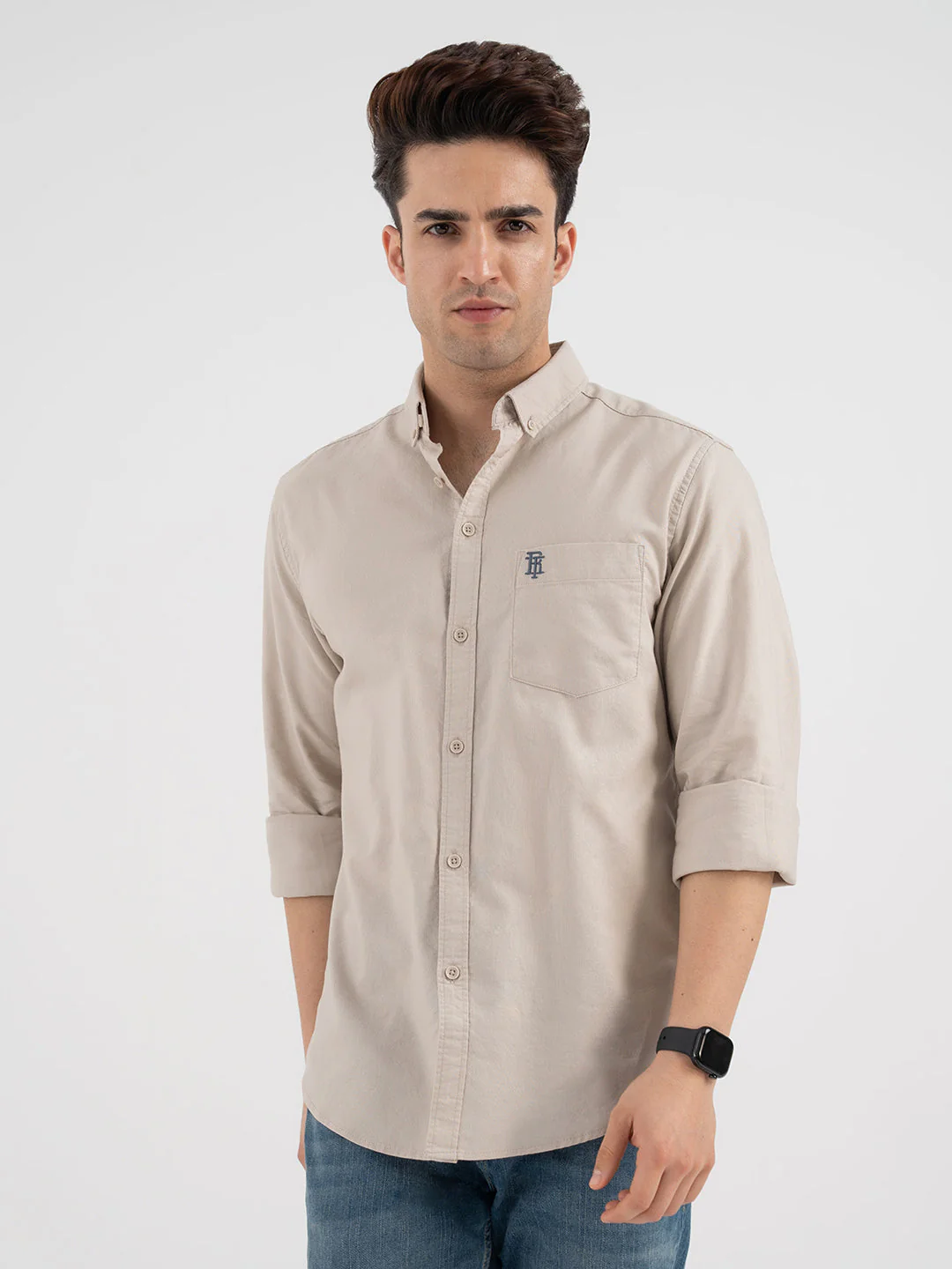 Red Tape Men’s Sand Oxford Casual Shirt