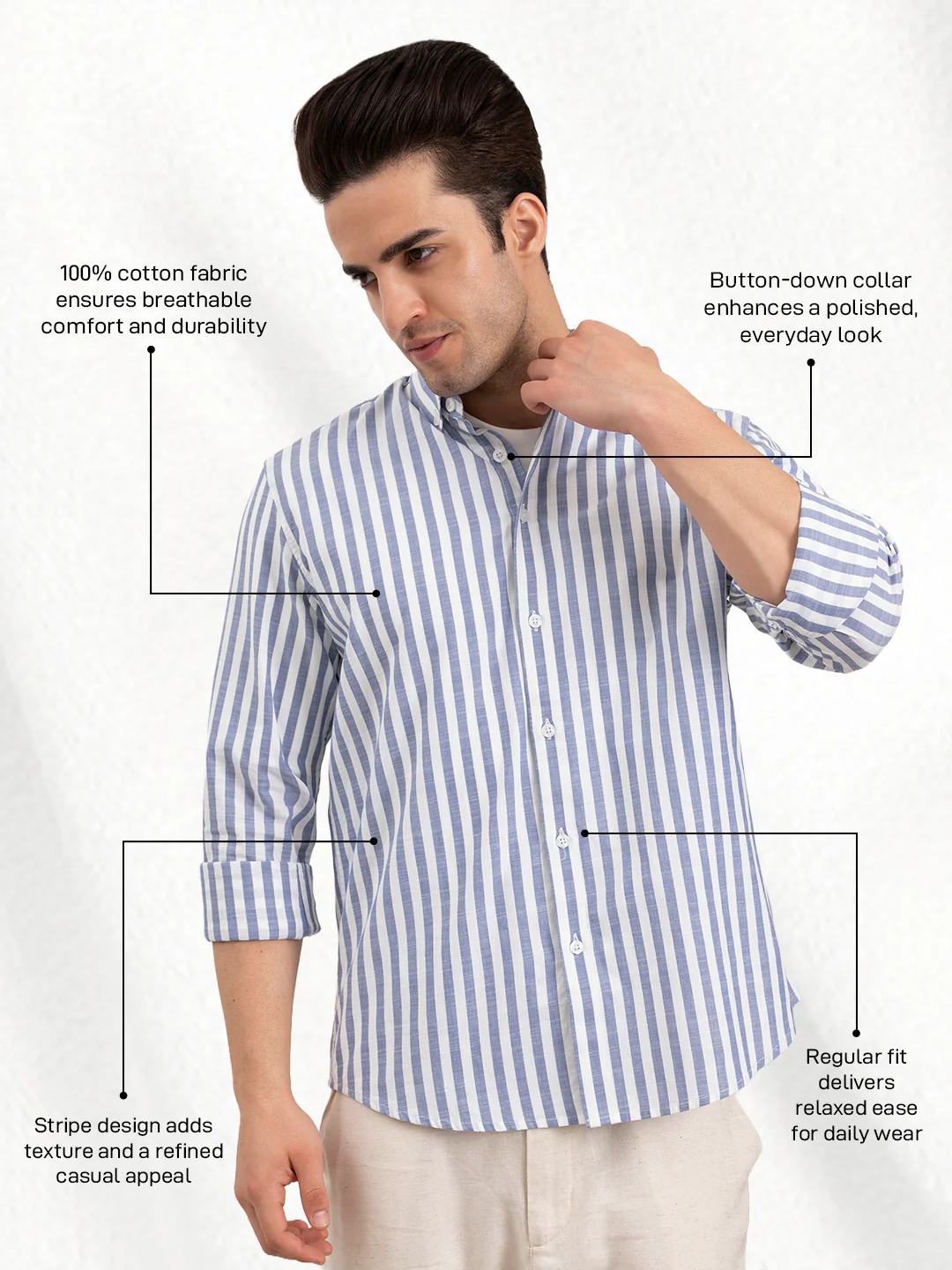 Men’s Striped Cotton Shirt for Casual Everyday Style - Image 2