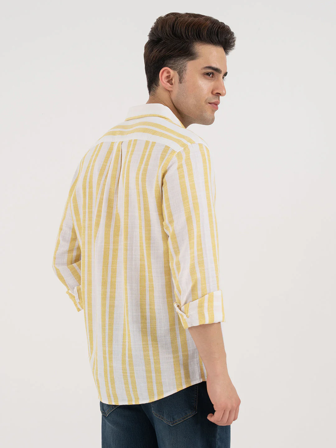 Men’s Yellow Casual Stripe Shirt - Image 3