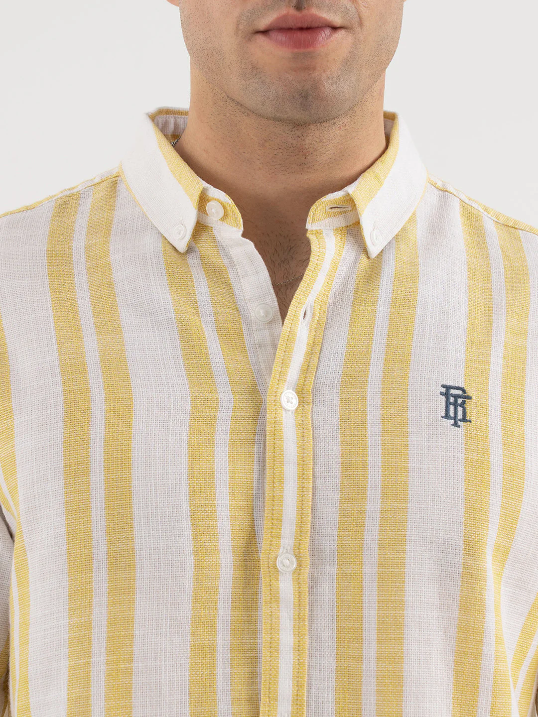 Men’s Yellow Casual Stripe Shirt - Image 4