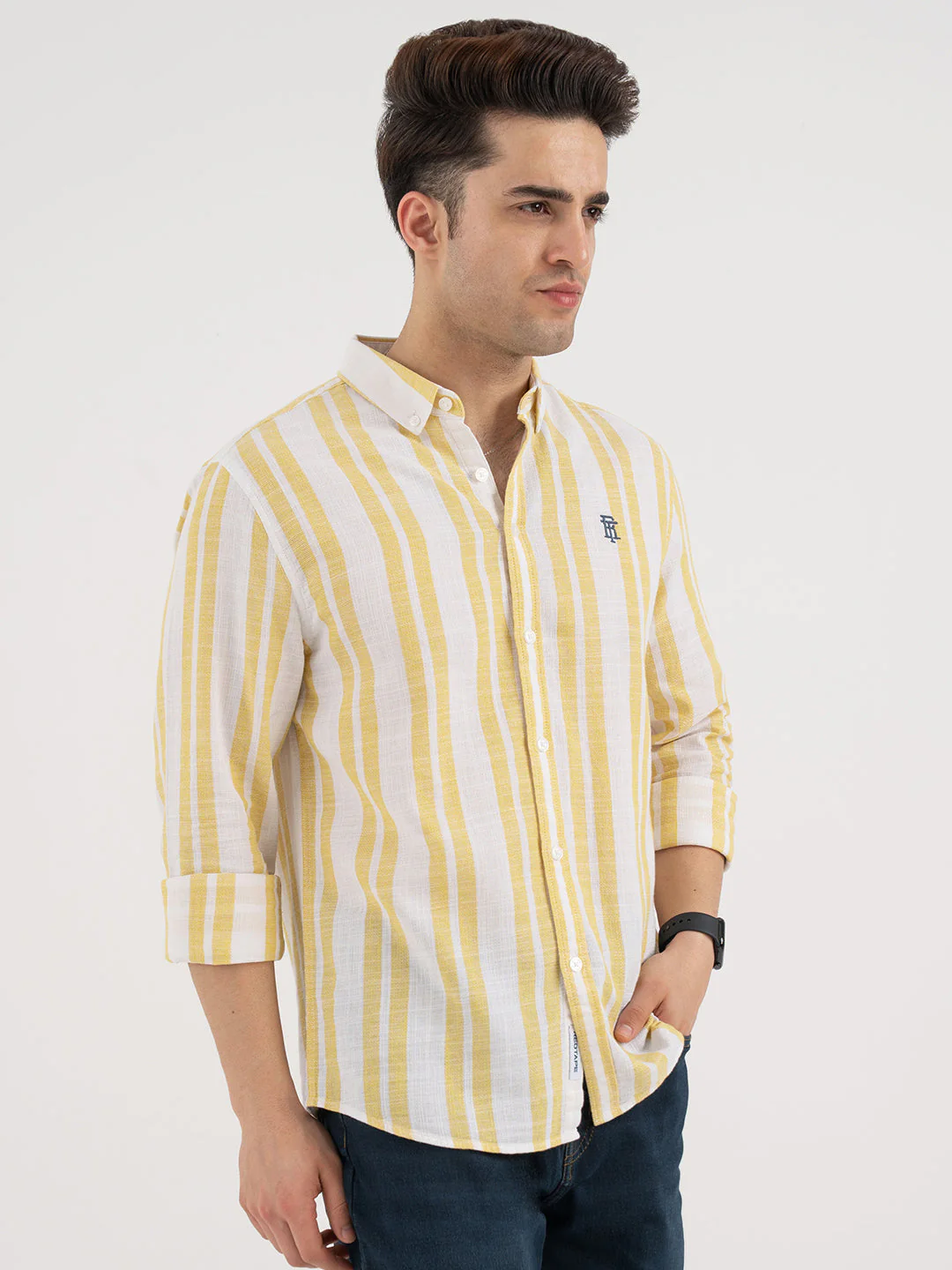 Men’s Yellow Casual Stripe Shirt - Image 6