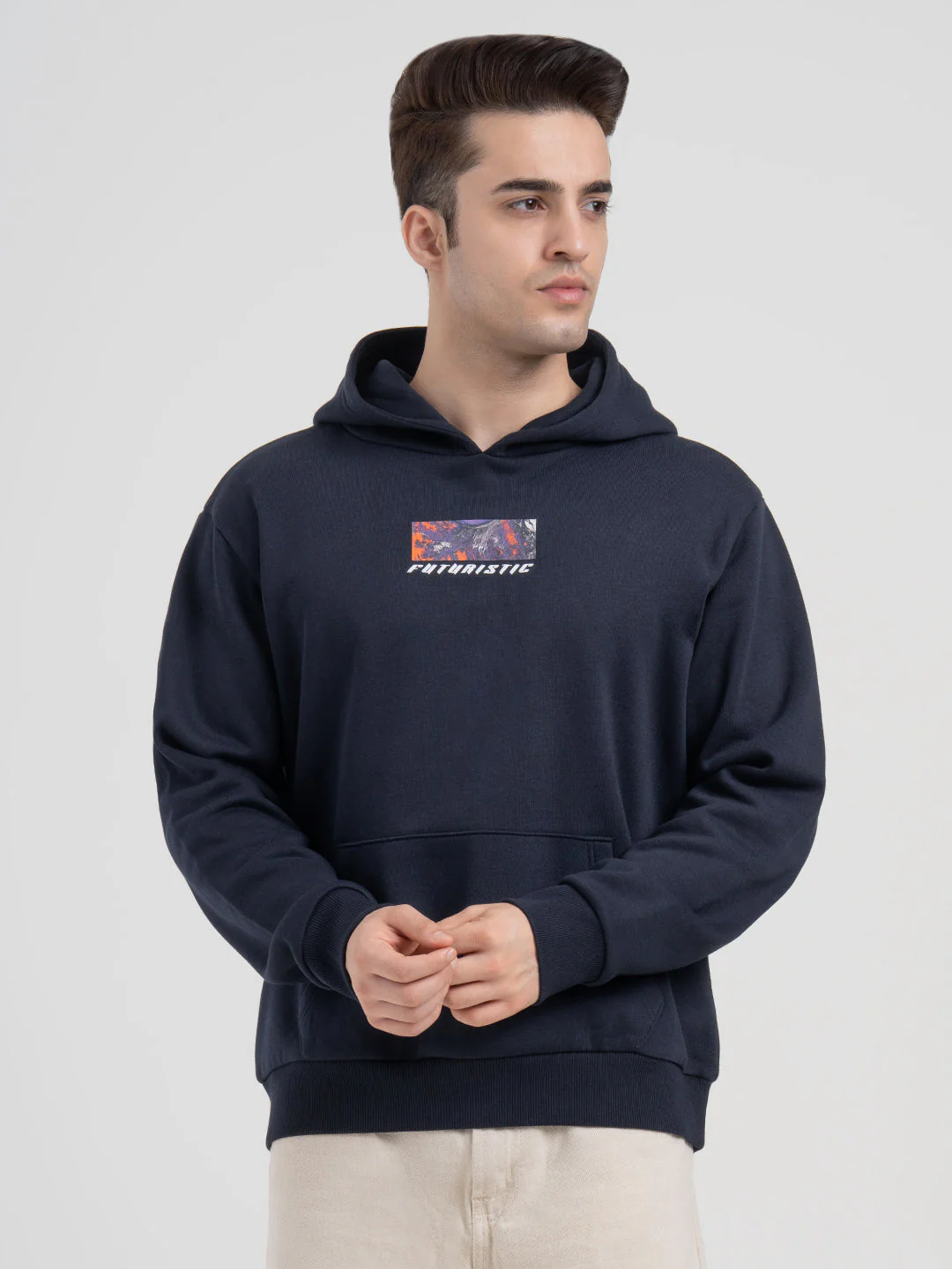 Navy Graphic Winter Hoodie for Men | Casual Winter Comfort - Image 5