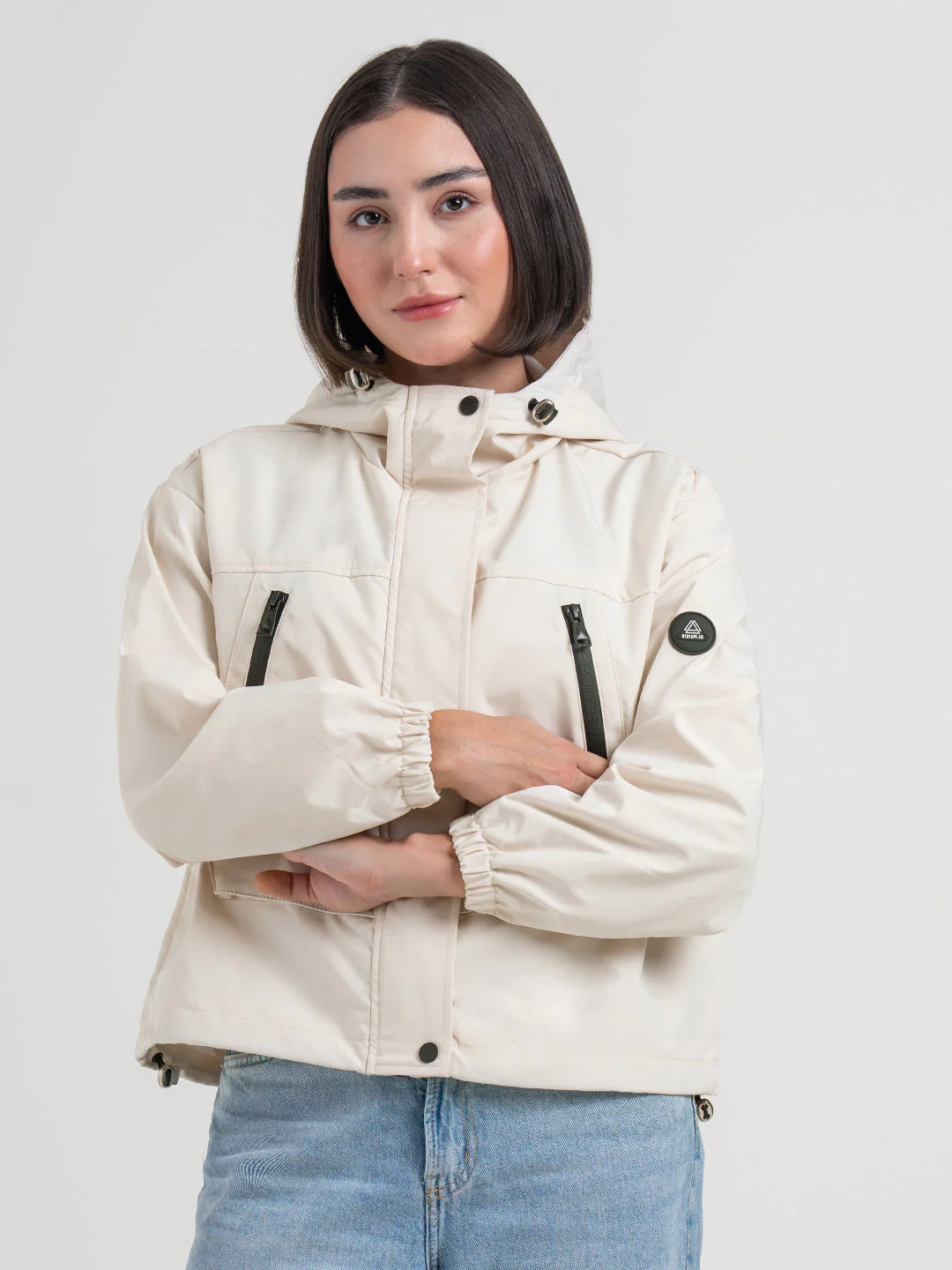 Off-White Hooded Windcheater Jacket for Women | Lightweight Winter Comfort - Image 2