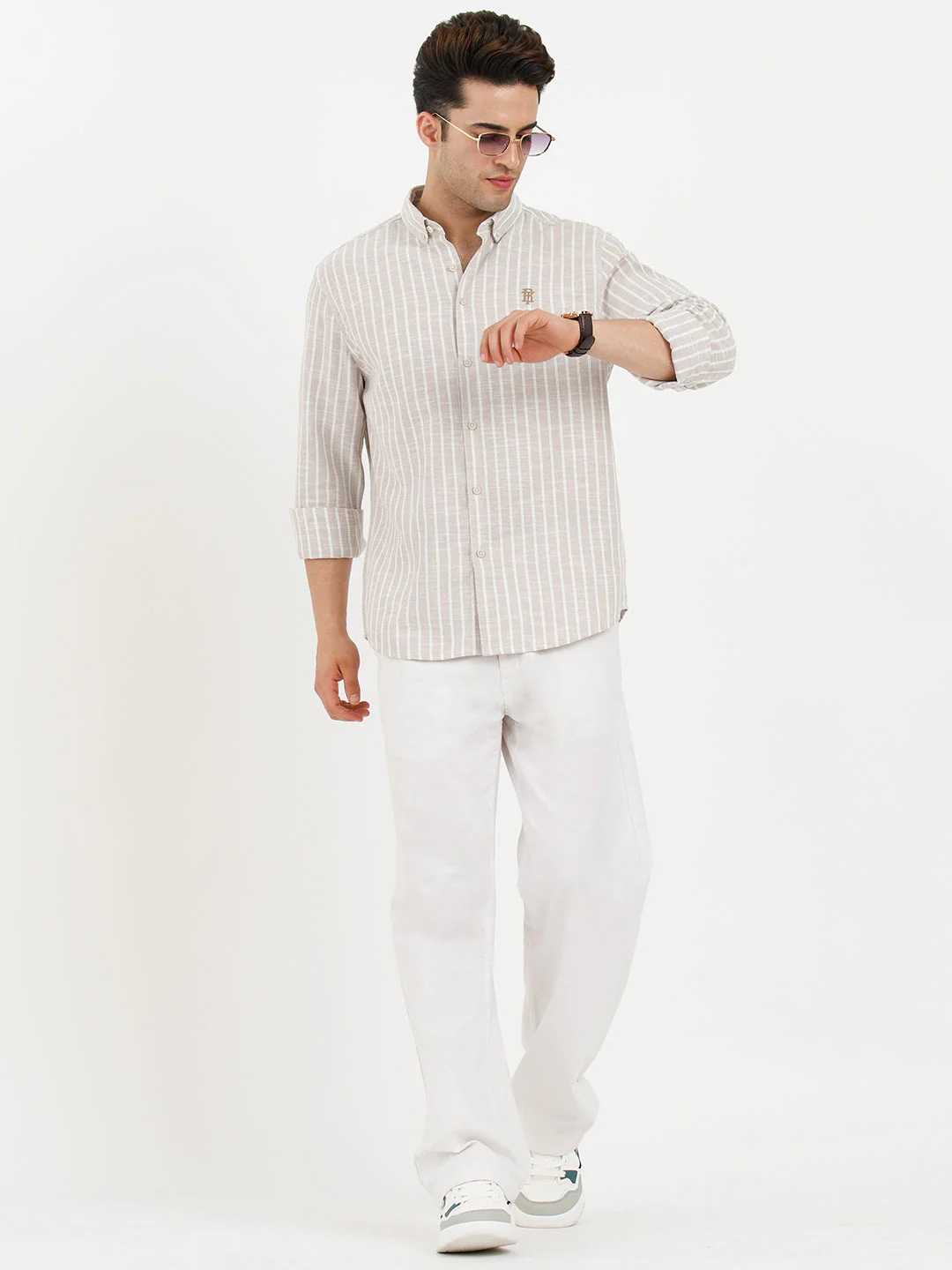 Red Tape Shirts for Men in Sand | Striped Casual Shirt - Image 5
